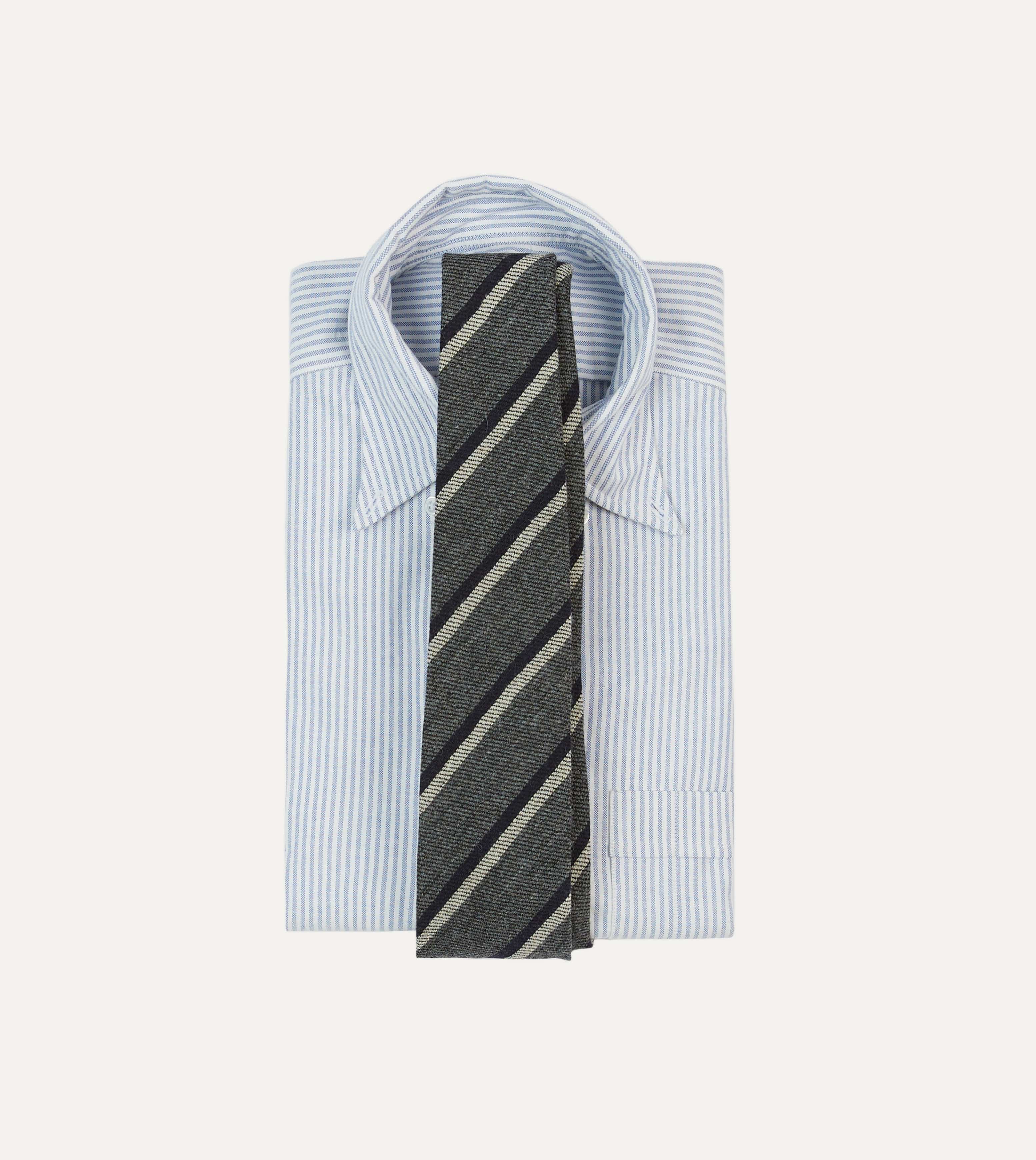 Grey, Navy and White Double Stripe Tipped Wool Tie - Image 2