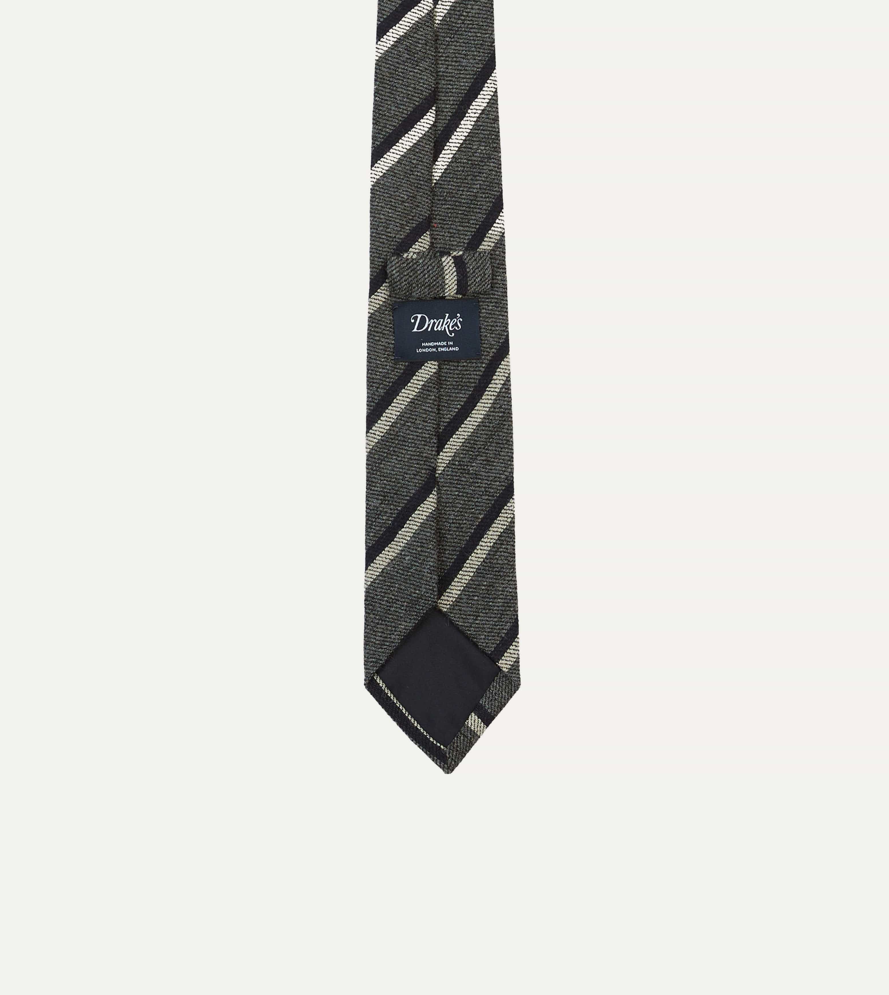 Grey, Navy and White Double Stripe Tipped Wool Tie - Image 4