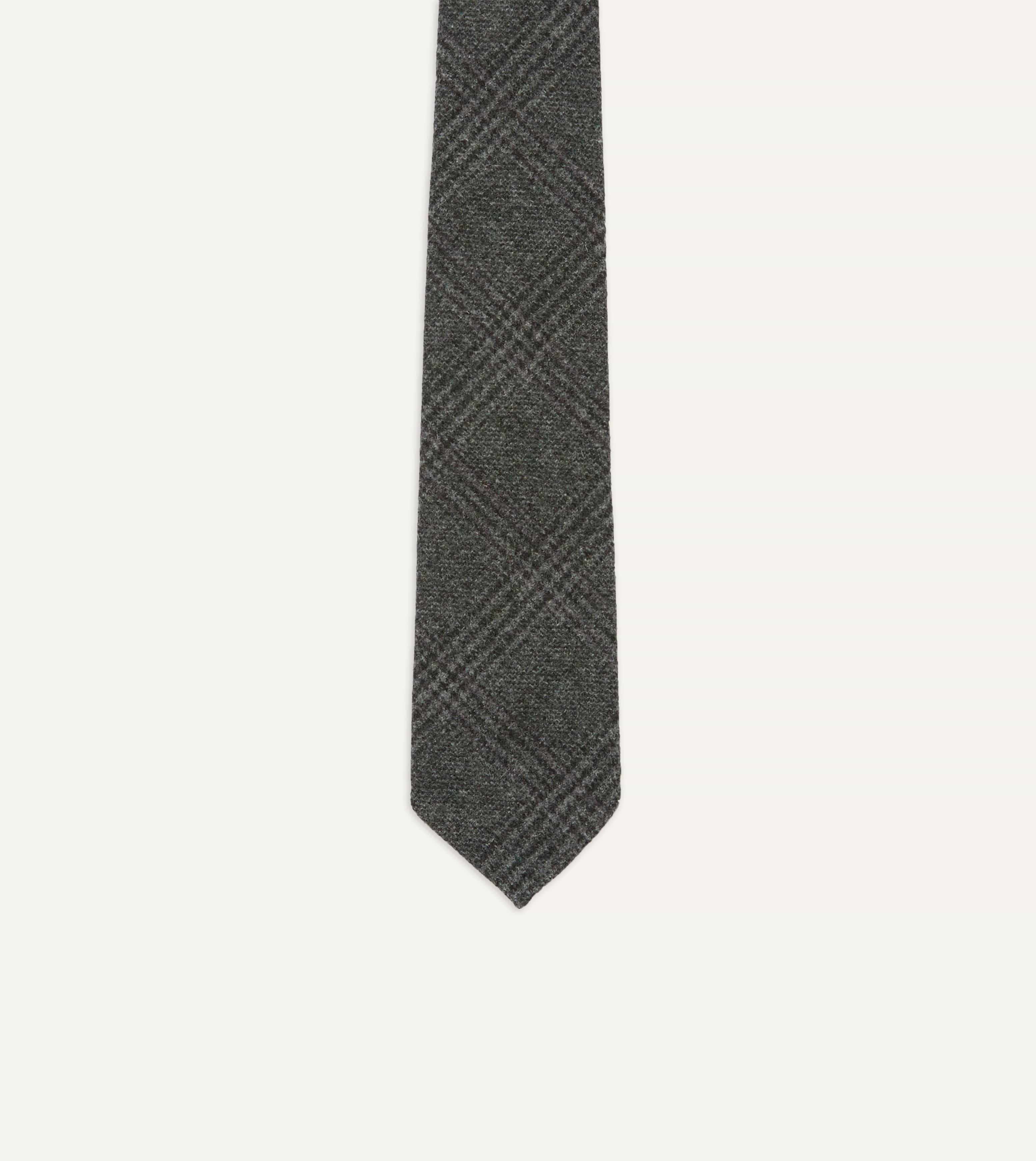 Grey Prince of Wales Check Hand Rolled Wool Tie - Image 3