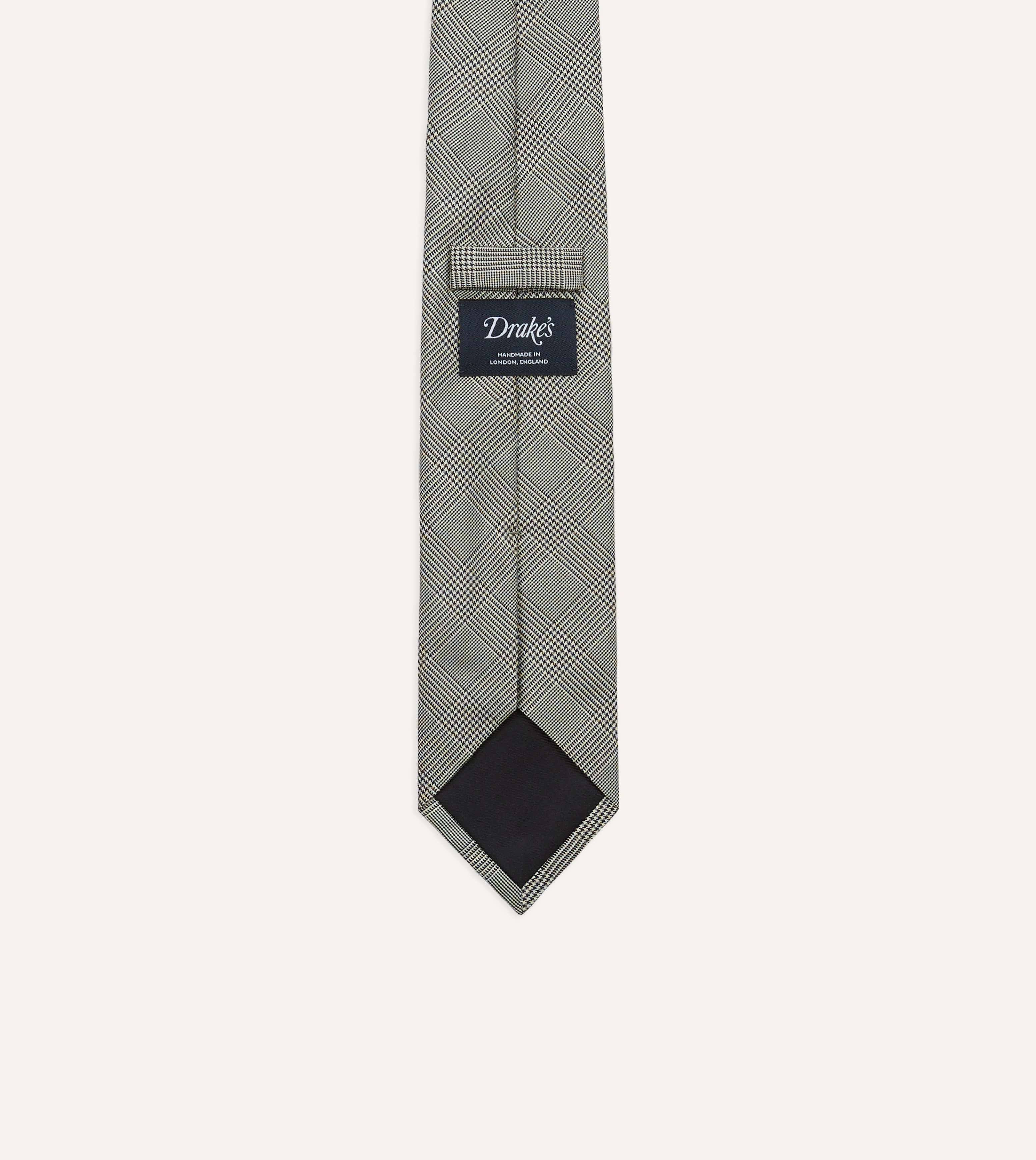 Grey Prince of Wales Check Tipped Silk Tie - Image 3