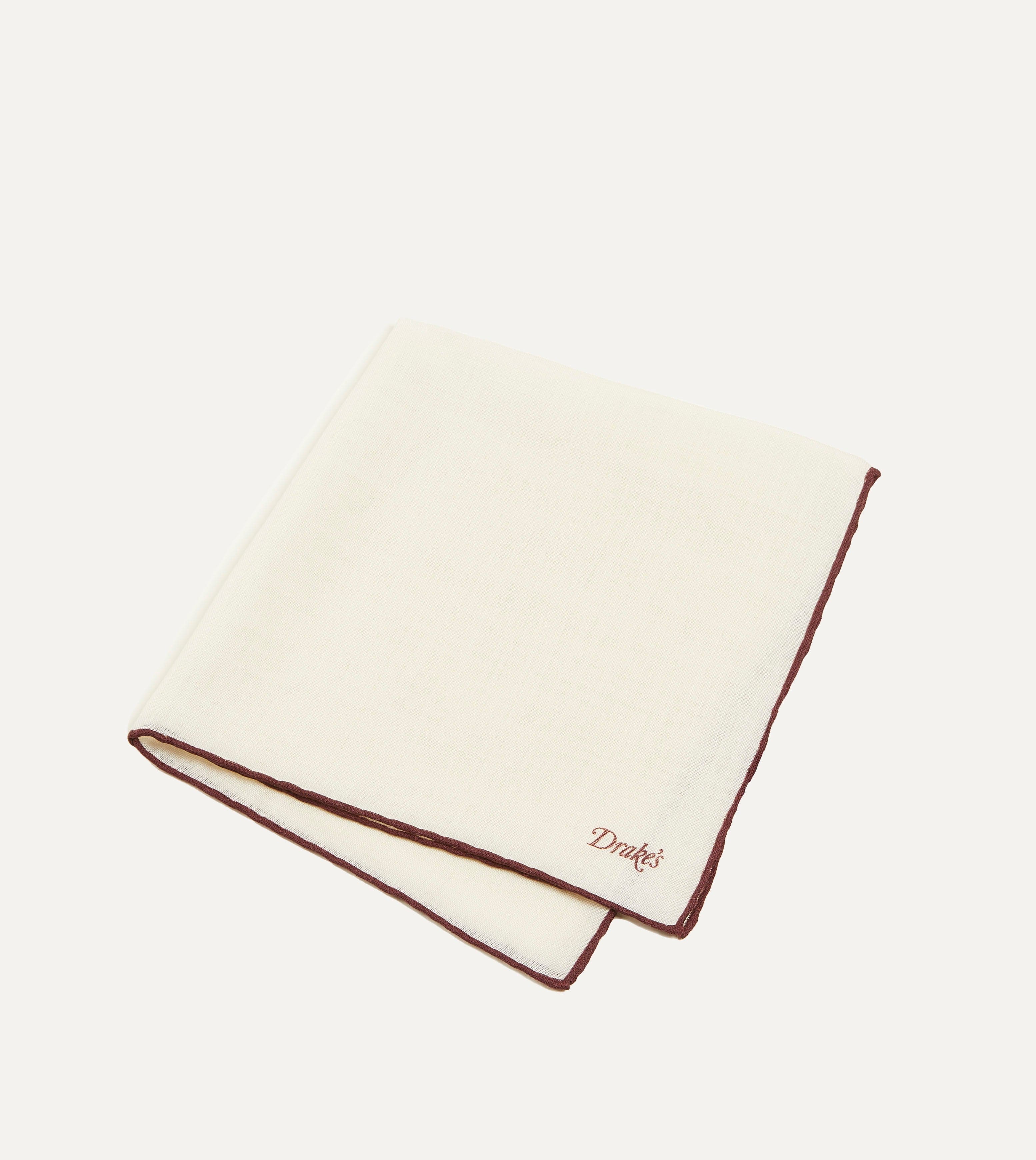 Ivory and Burgundy Shoestring Border Silk Pocket Square - Image 3