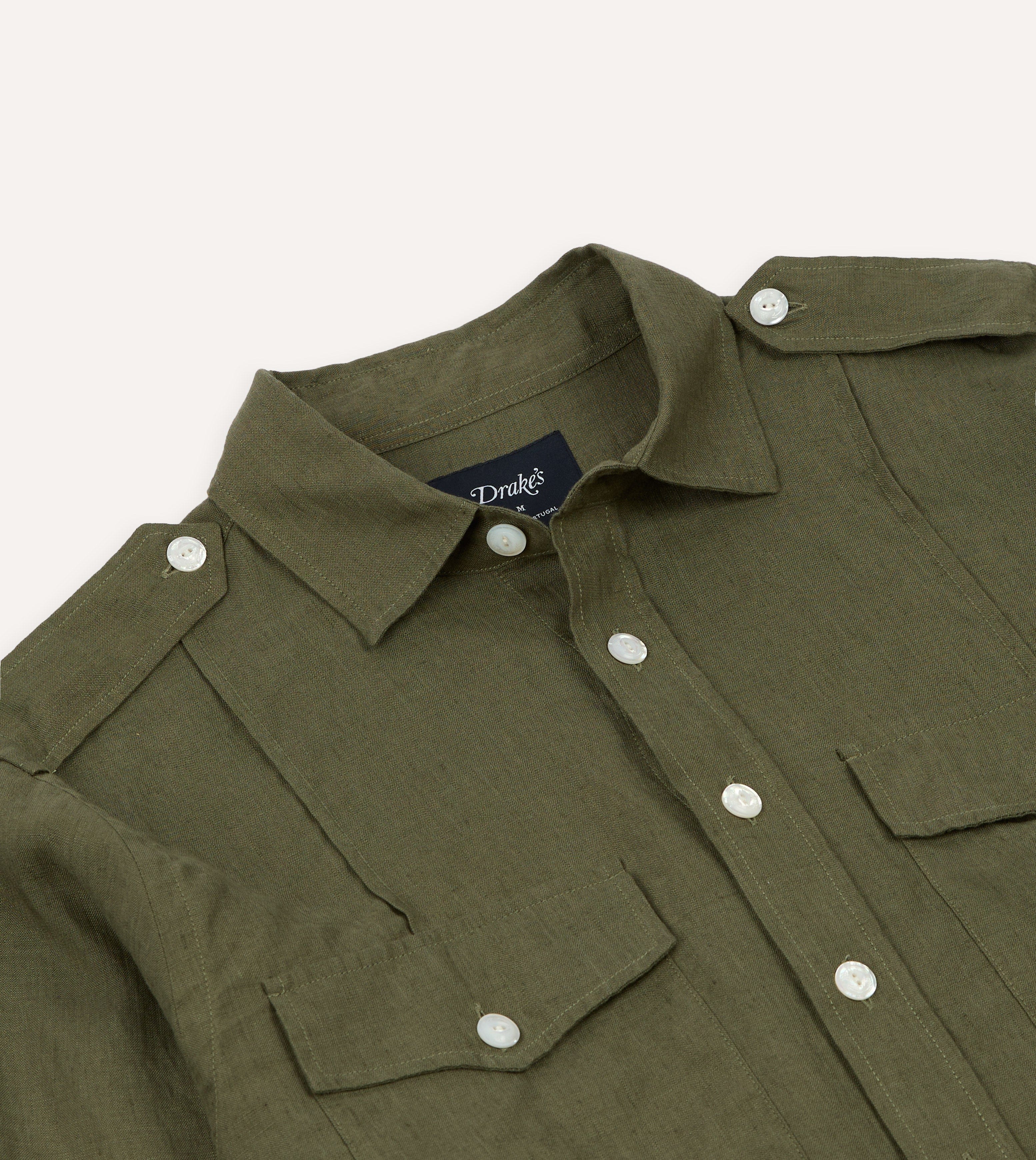 Khaki Linen Pintuck Military Shirt - Image 4