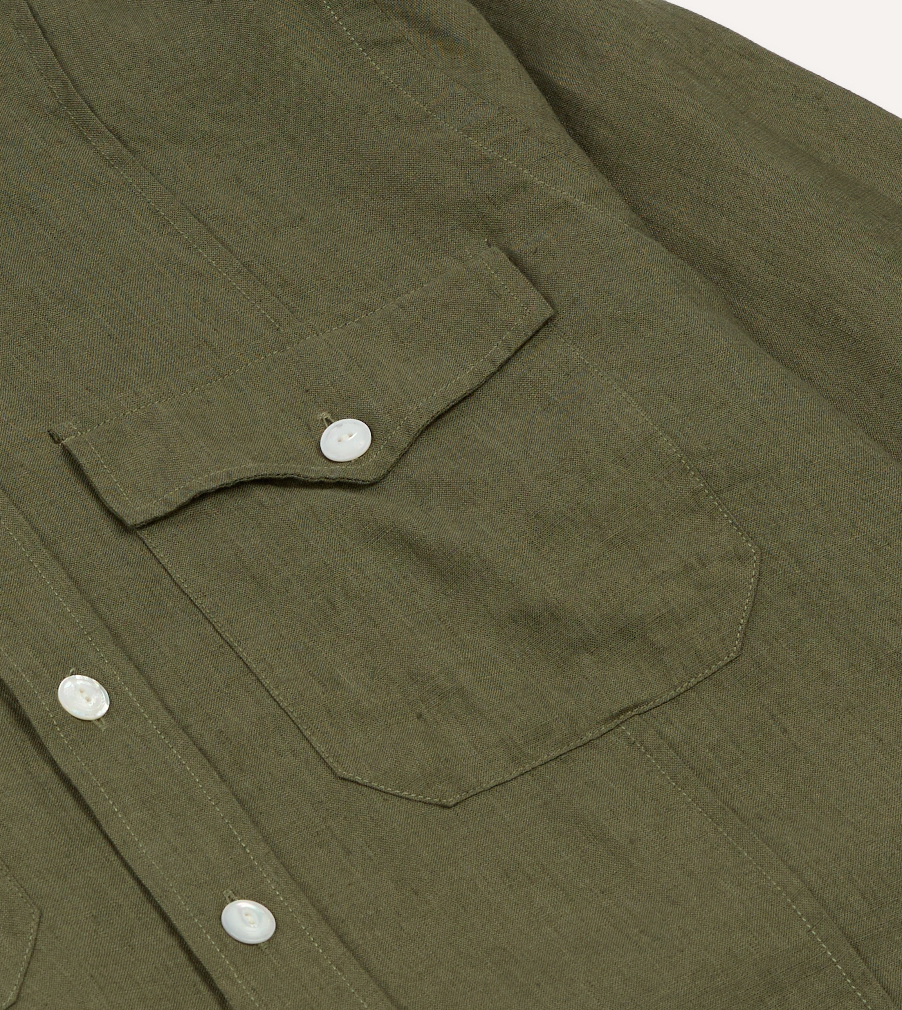 Khaki Linen Pintuck Military Shirt - Image 5