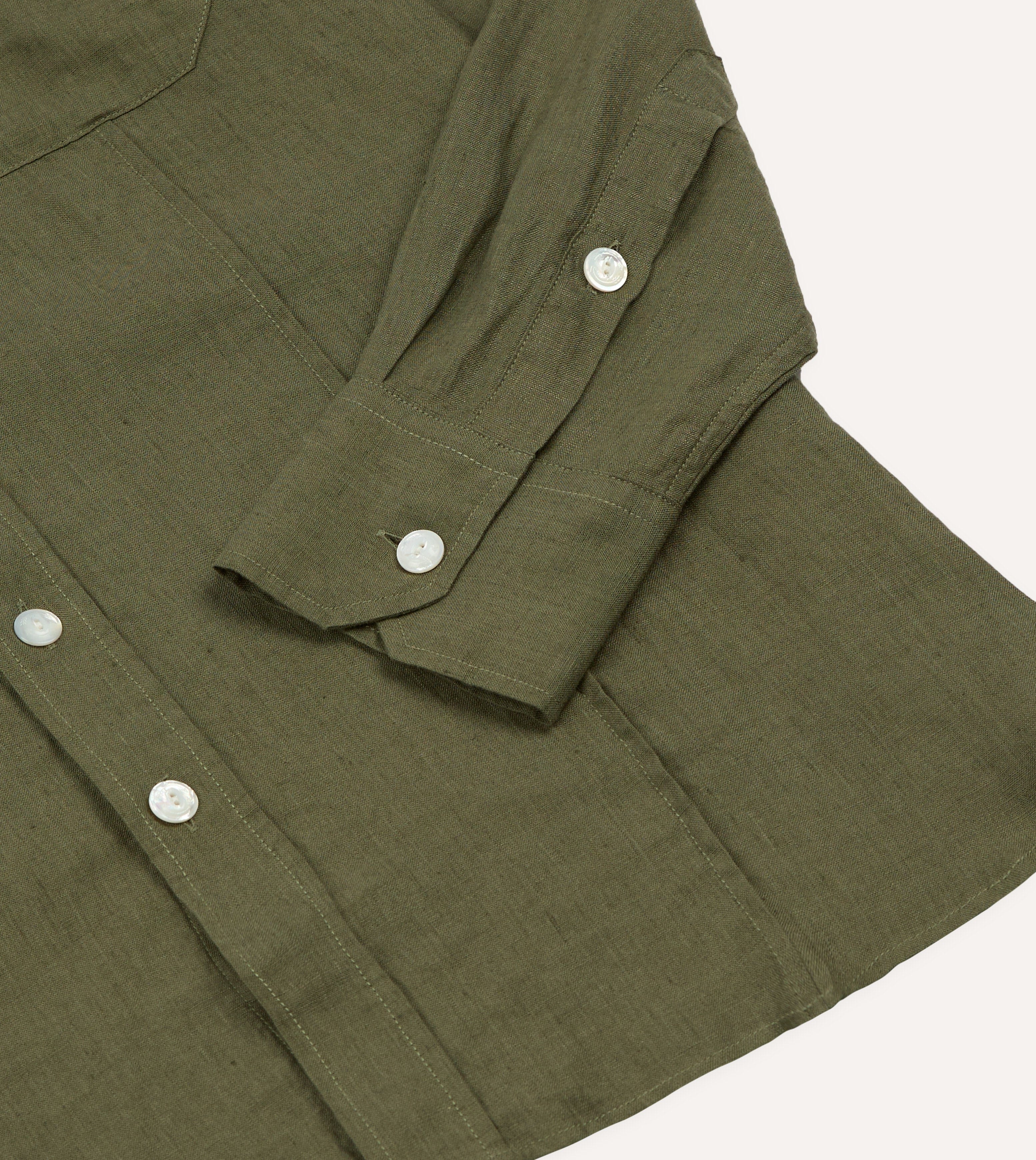 Khaki Linen Pintuck Military Shirt - Image 6