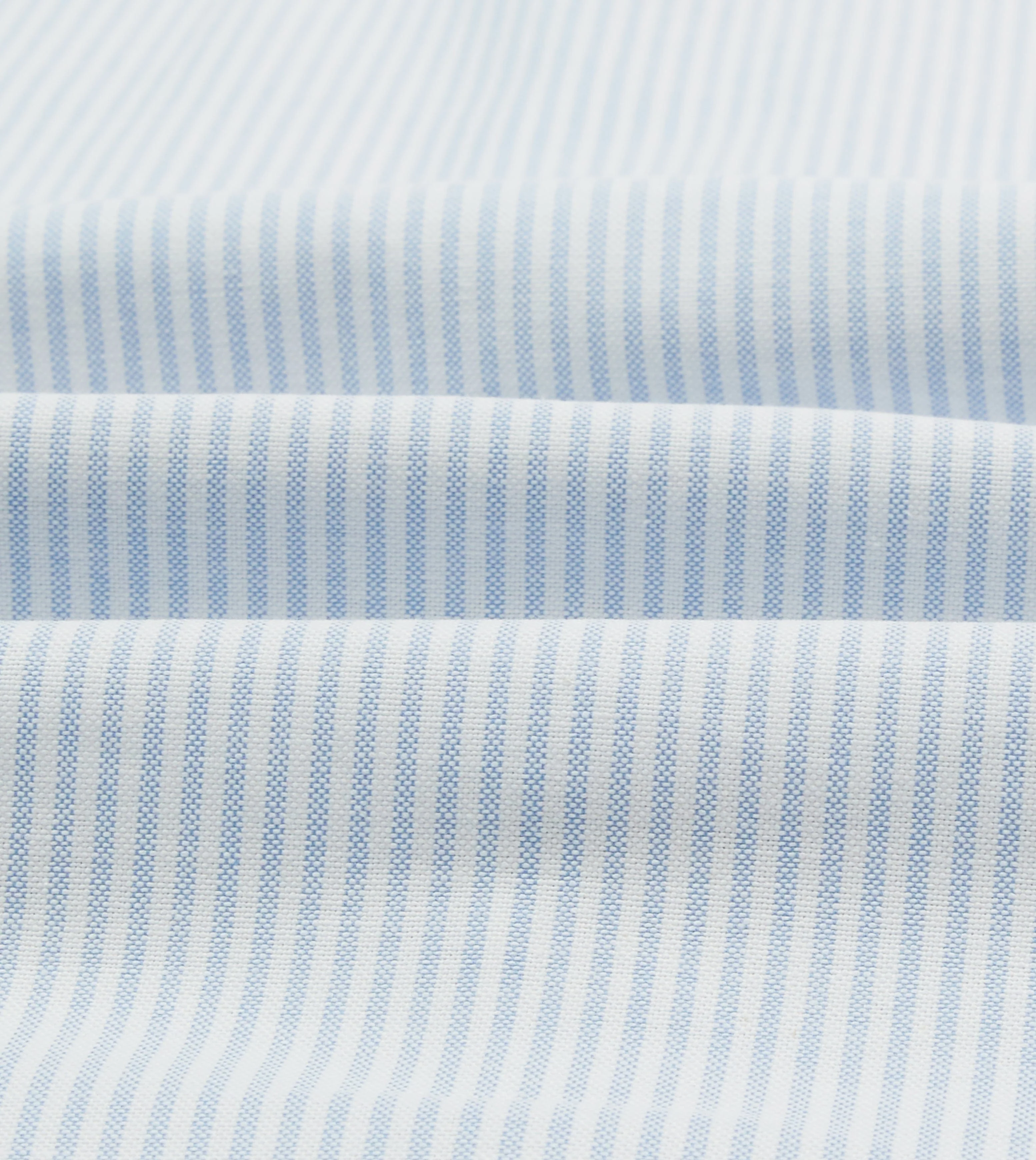 Light Blue and White Ticking Stripe Cotton Oxford Cloth Long Point Collar Shirt - Image 2