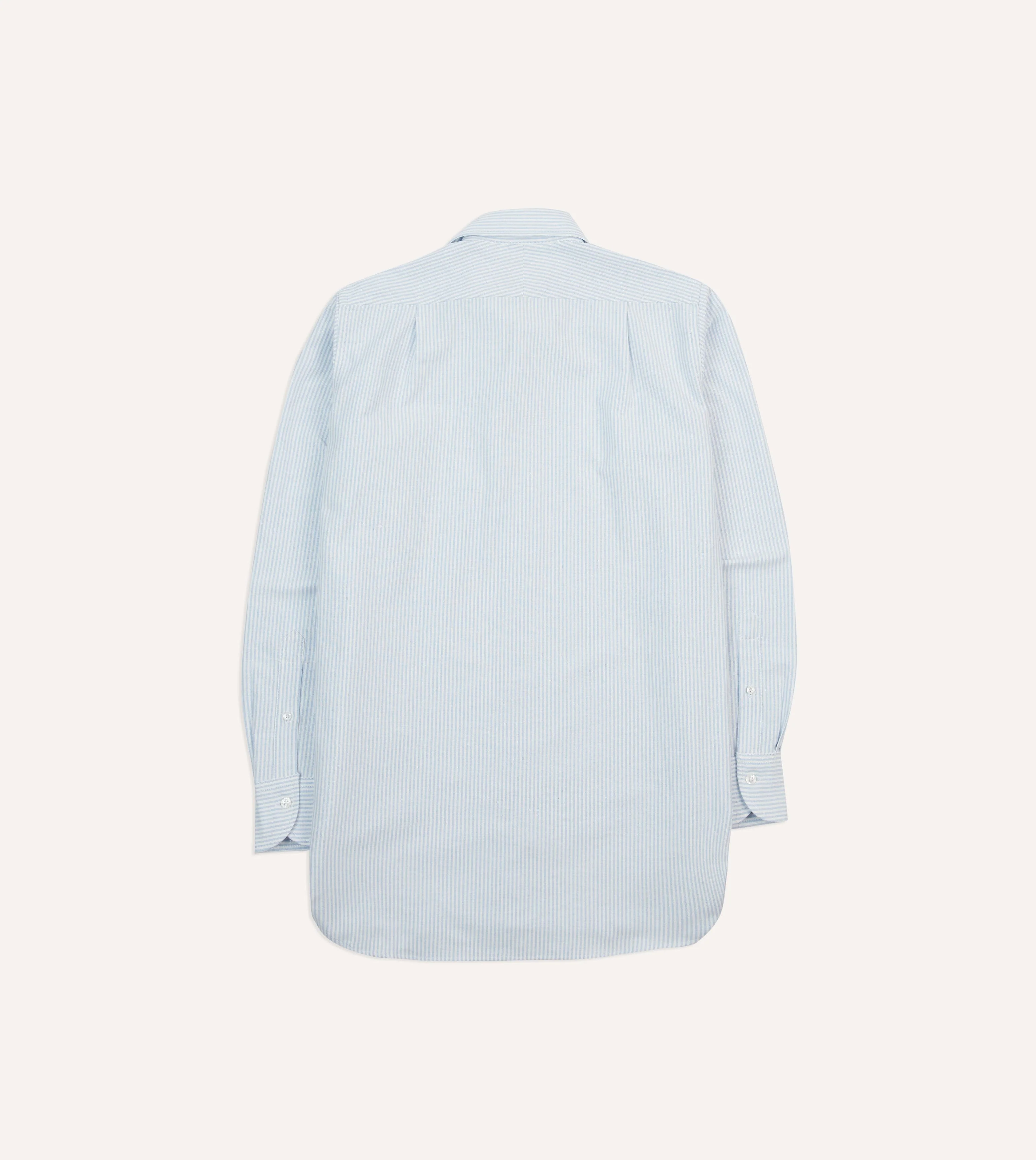 Light Blue and White Ticking Stripe Cotton Oxford Cloth Long Point Collar Shirt - Image 6