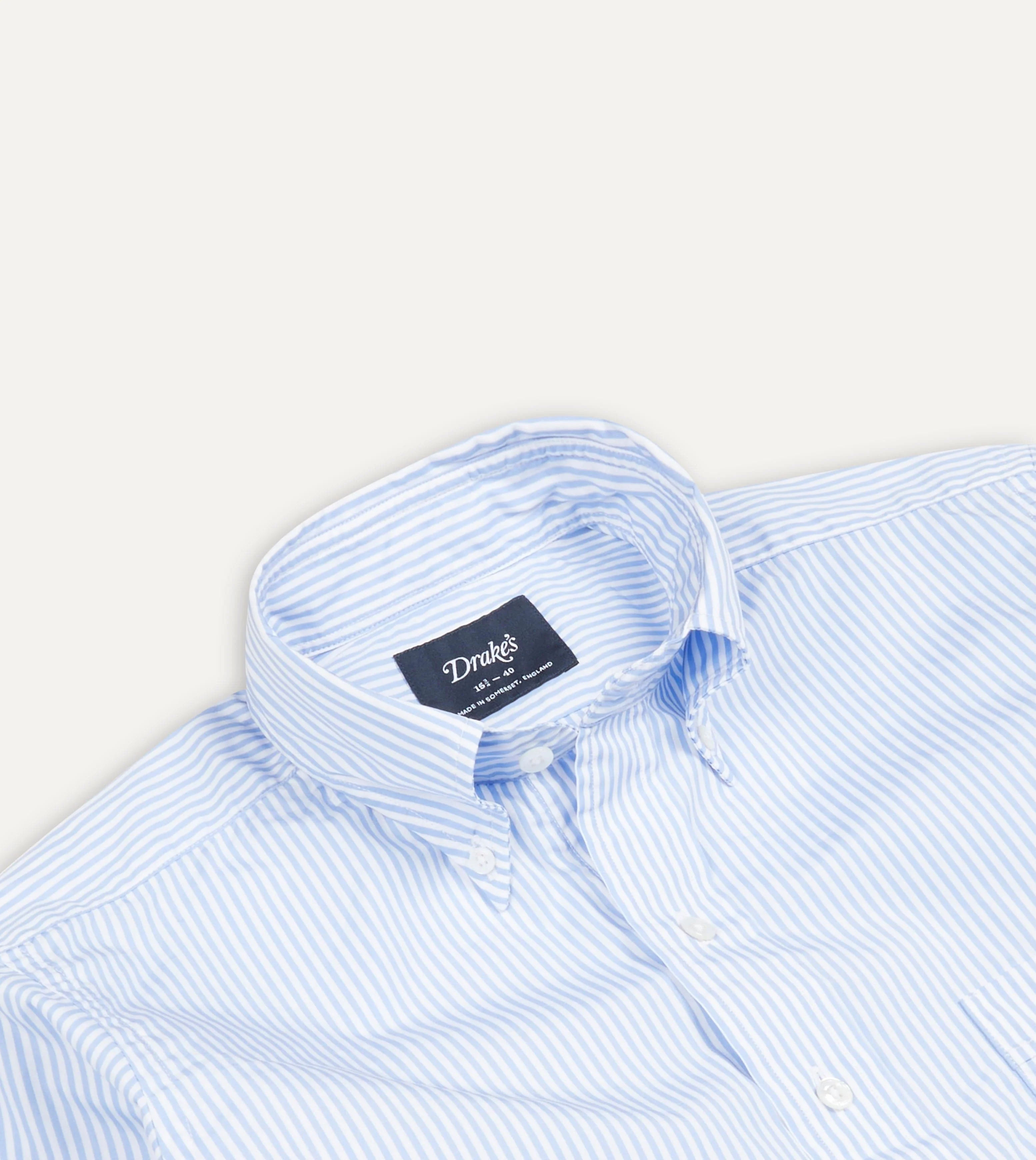 Light Blue Bengal Stripe Cotton Poplin Button-Down Shirt - Image 4