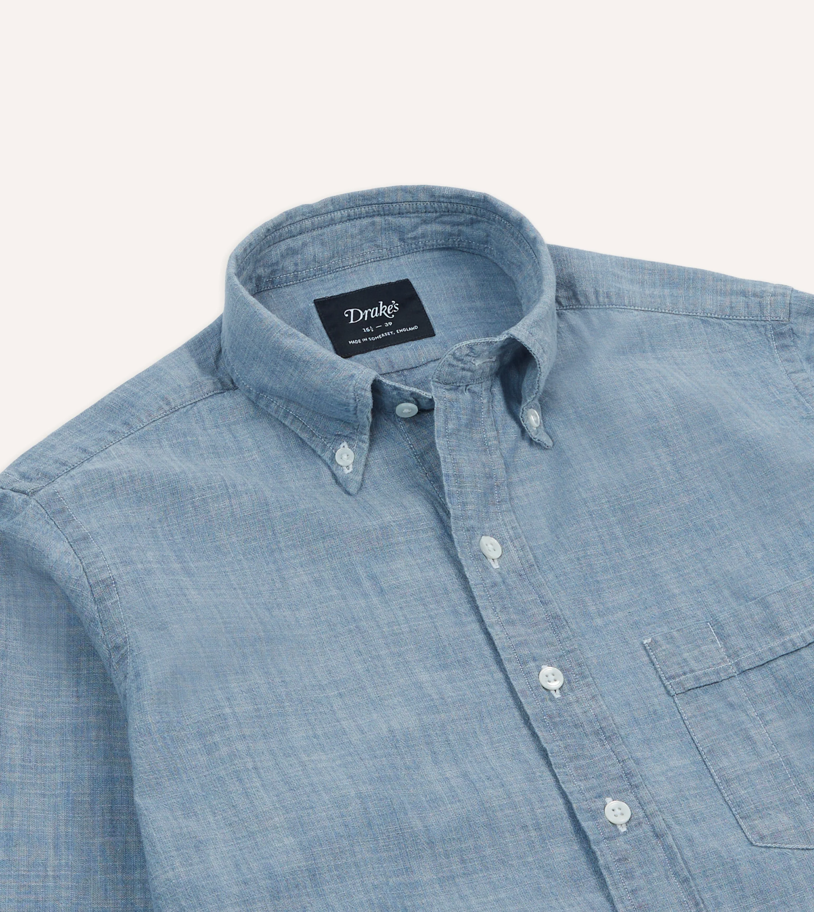 Light Blue Cotton Chambray Button-Down Shirt - Image 4