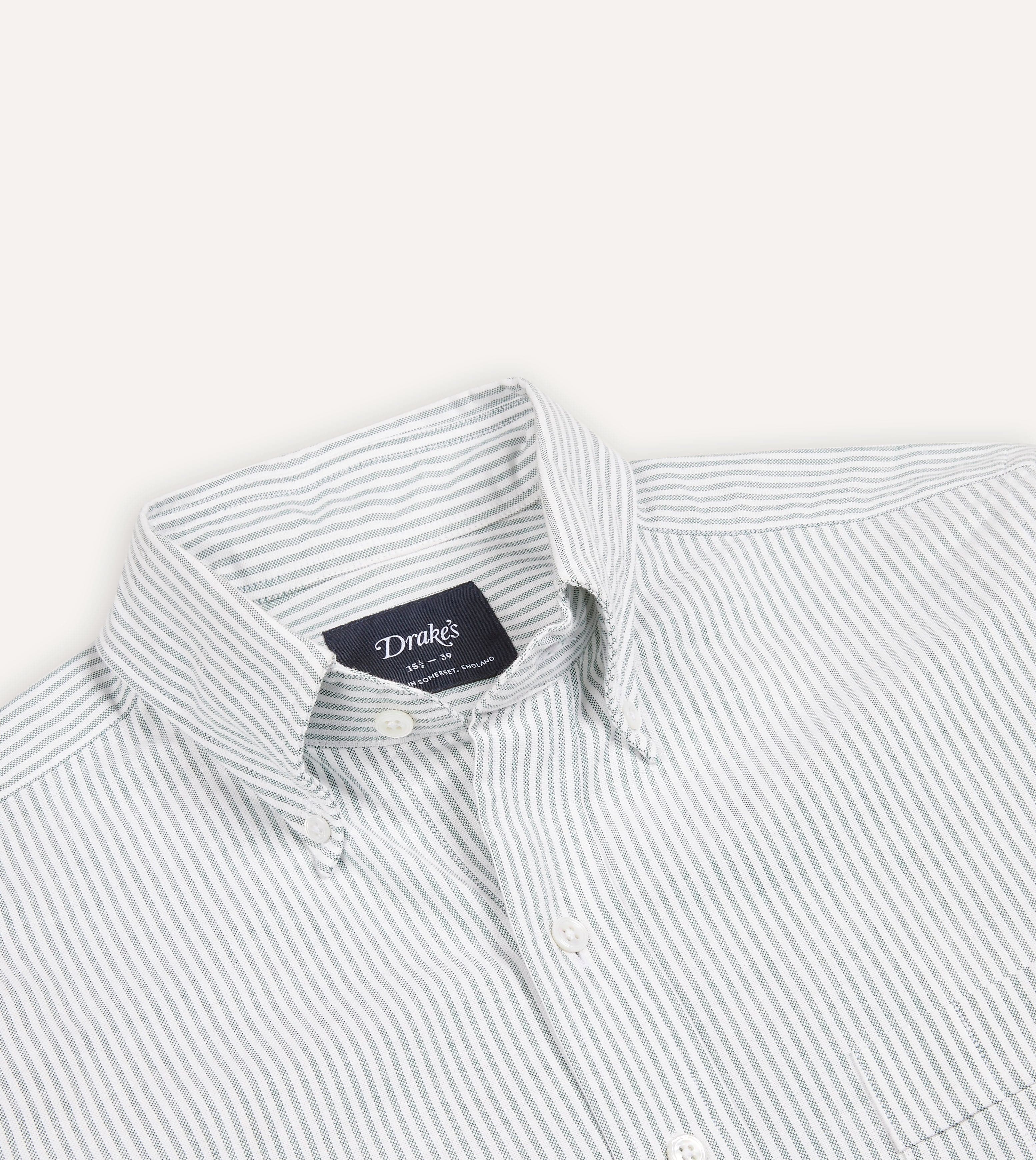 Light Green Ticking Stripe Cotton Oxford Cloth Button-Down Shirt - Image 3