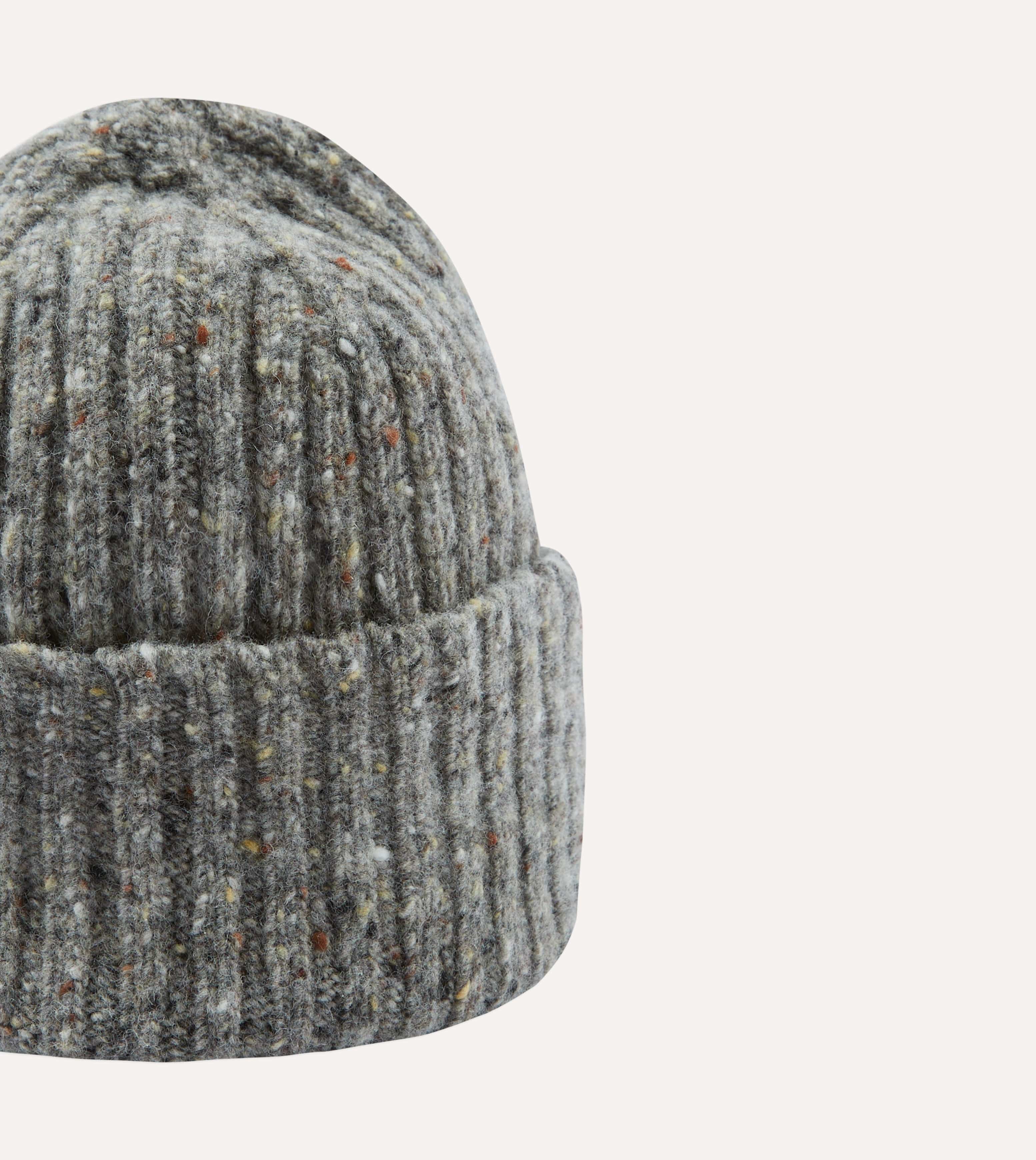 Light Grey Donegal Ribbed Merino Knit Cap - Image 3