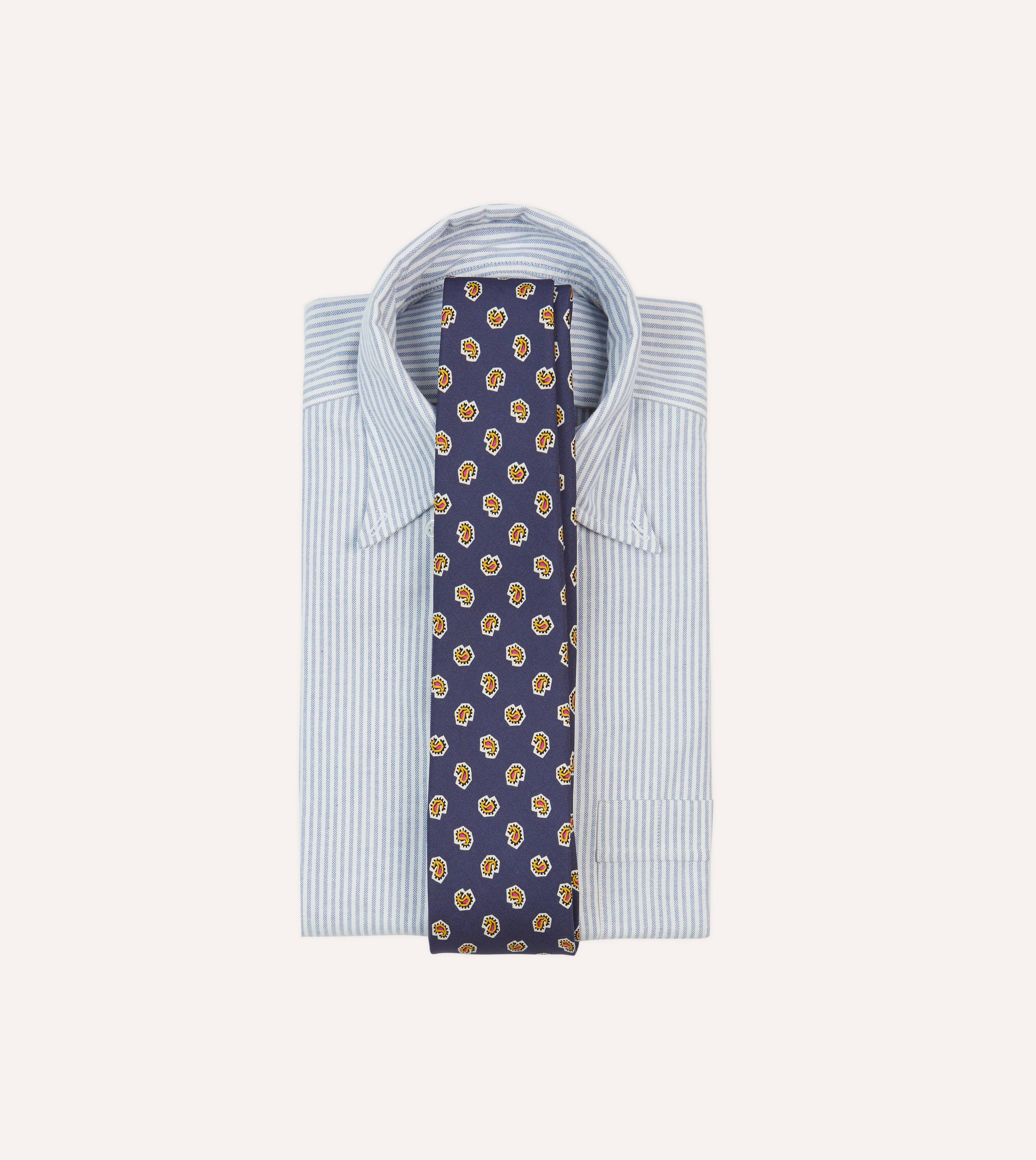 Light Navy Mini Paisley Silk Self-Tipped Tie - Image 2
