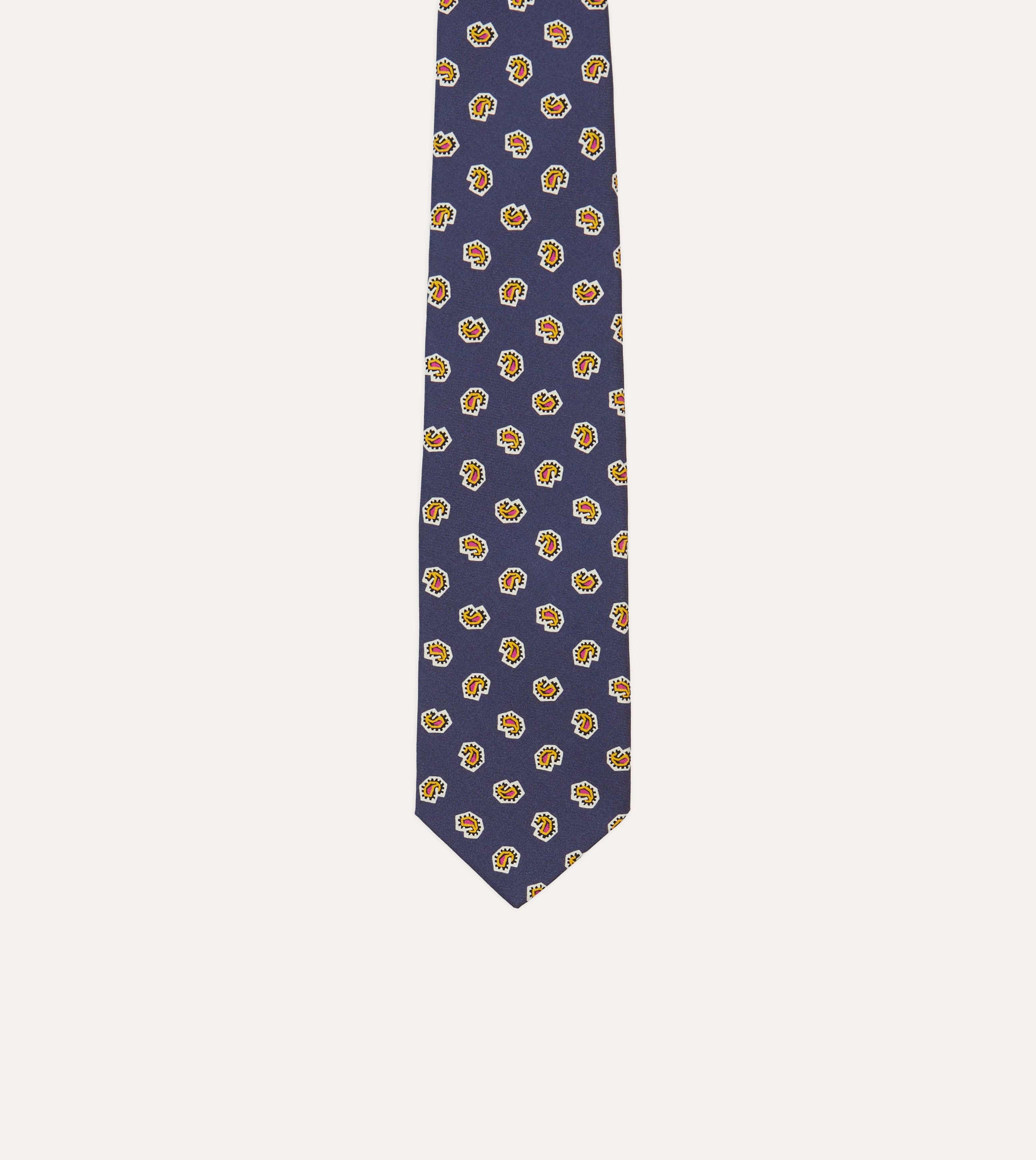 Light Navy Mini Paisley Silk Self-Tipped Tie - Image 3