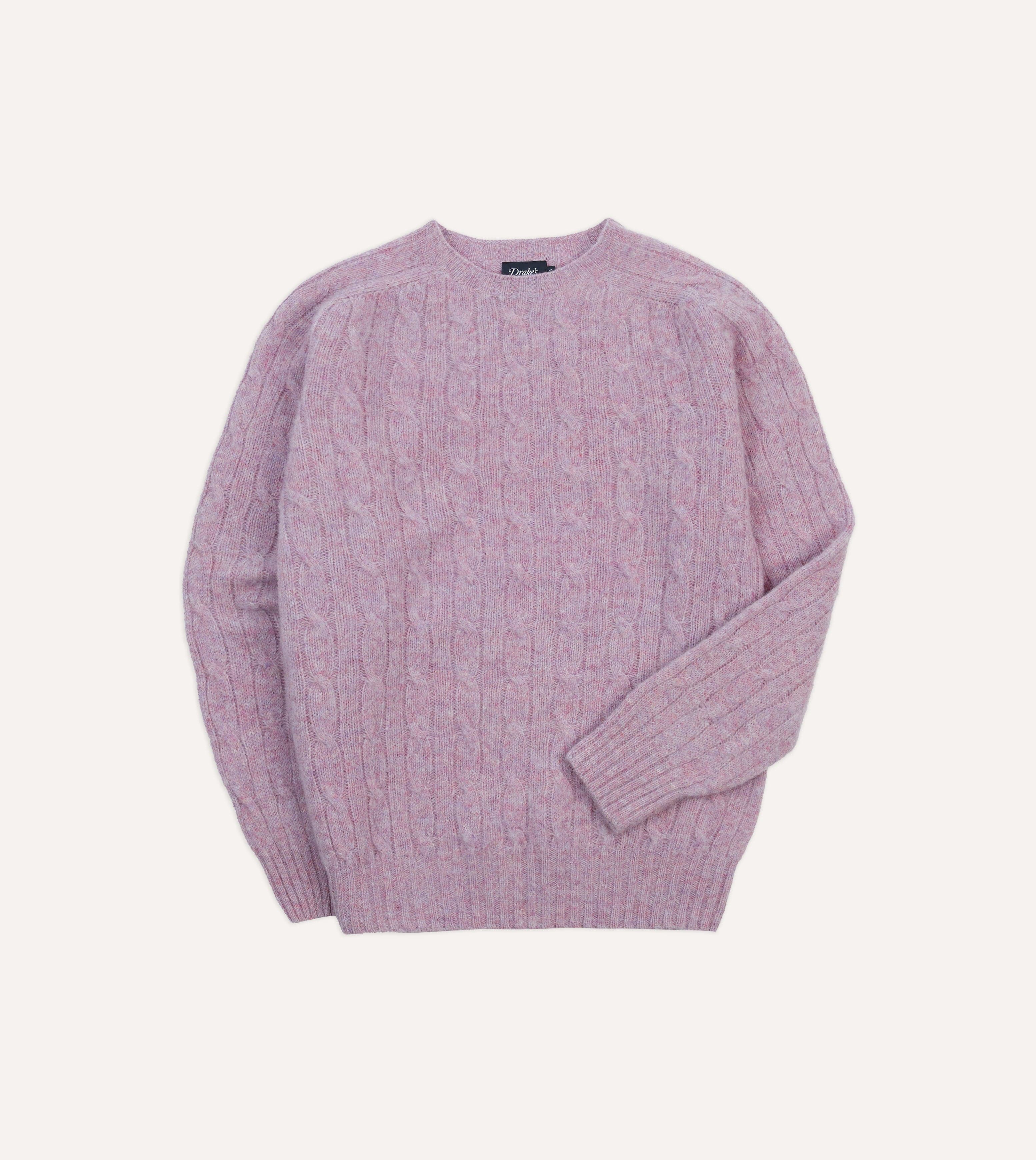 Lilac Brushed Cable Knit Shetland Crew Neck Jumper
