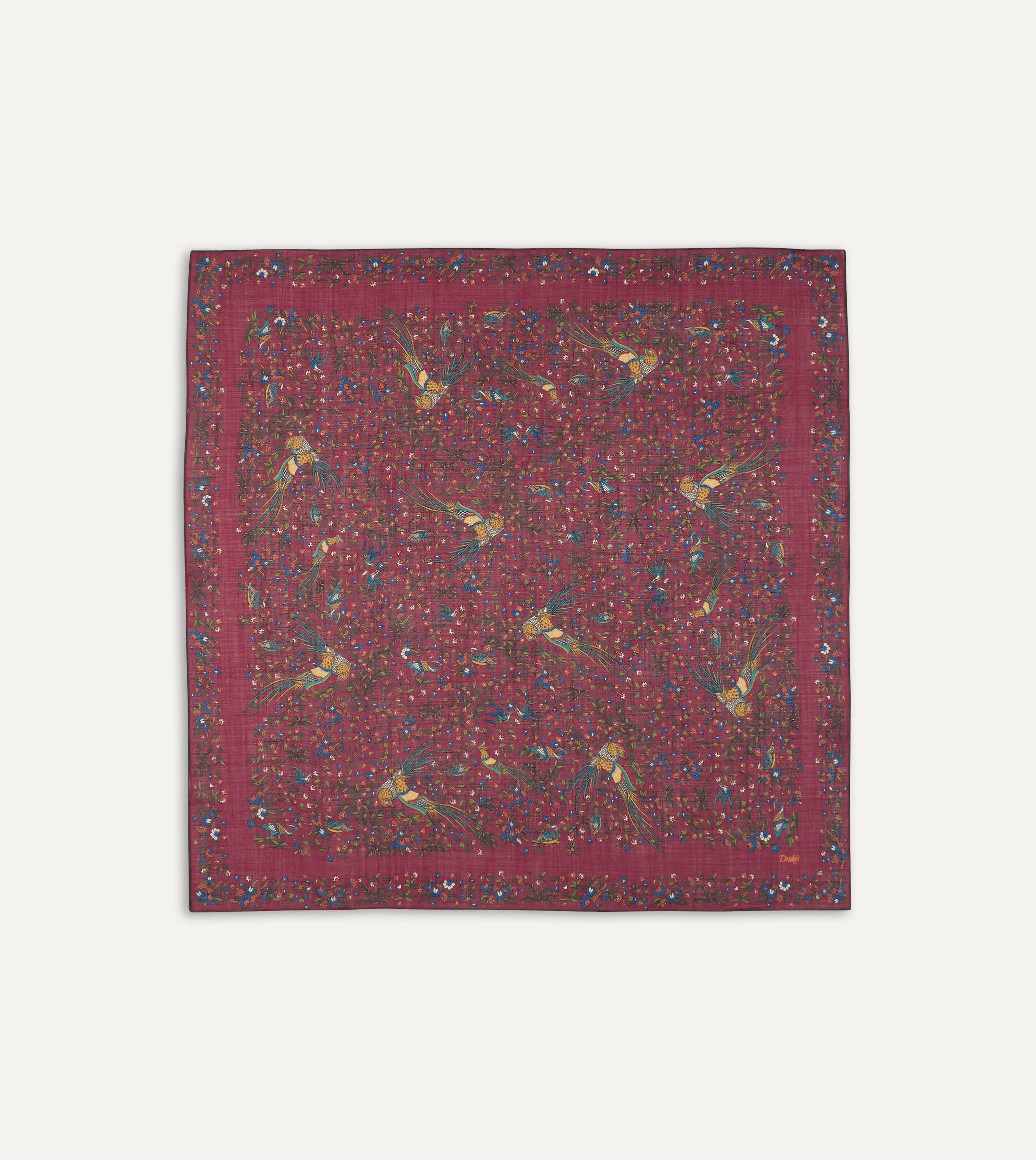 Magenta Birds of Paradise Print Wool-Silk Square Scarf - Image 3