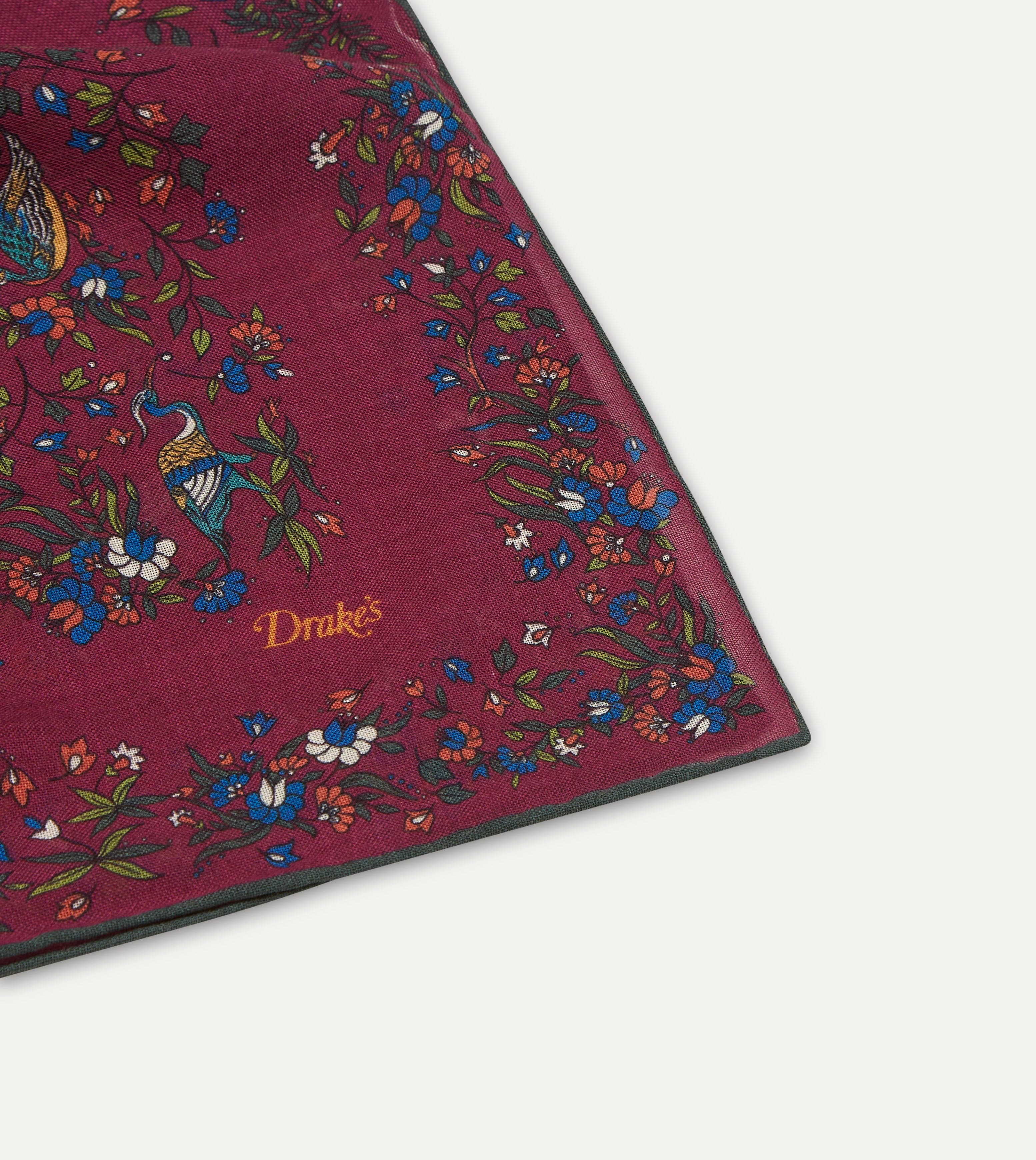 Magenta Birds of Paradise Print Wool-Silk Square Scarf - Image 4