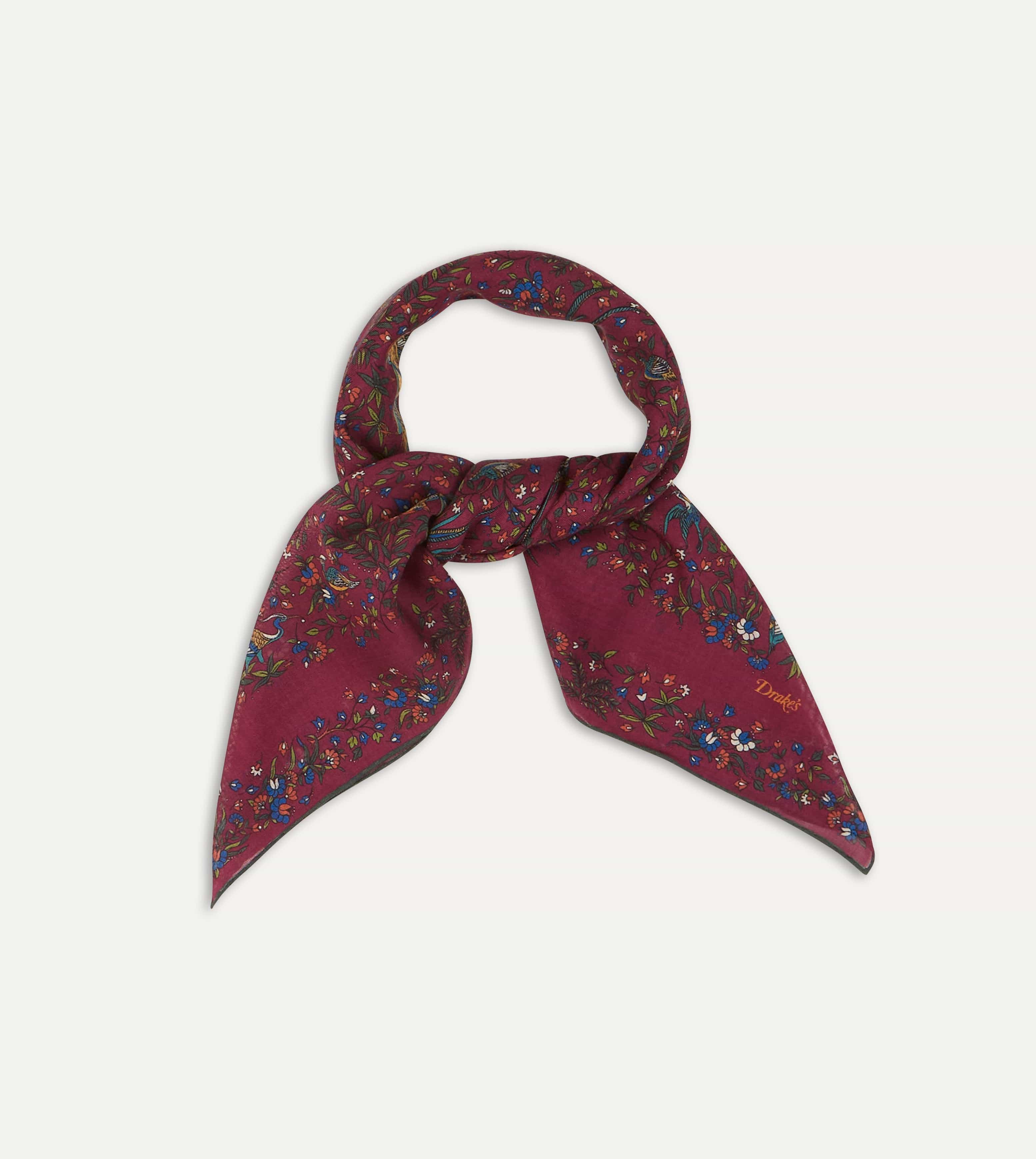 Magenta Birds of Paradise Print Wool-Silk Square Scarf - Image 6