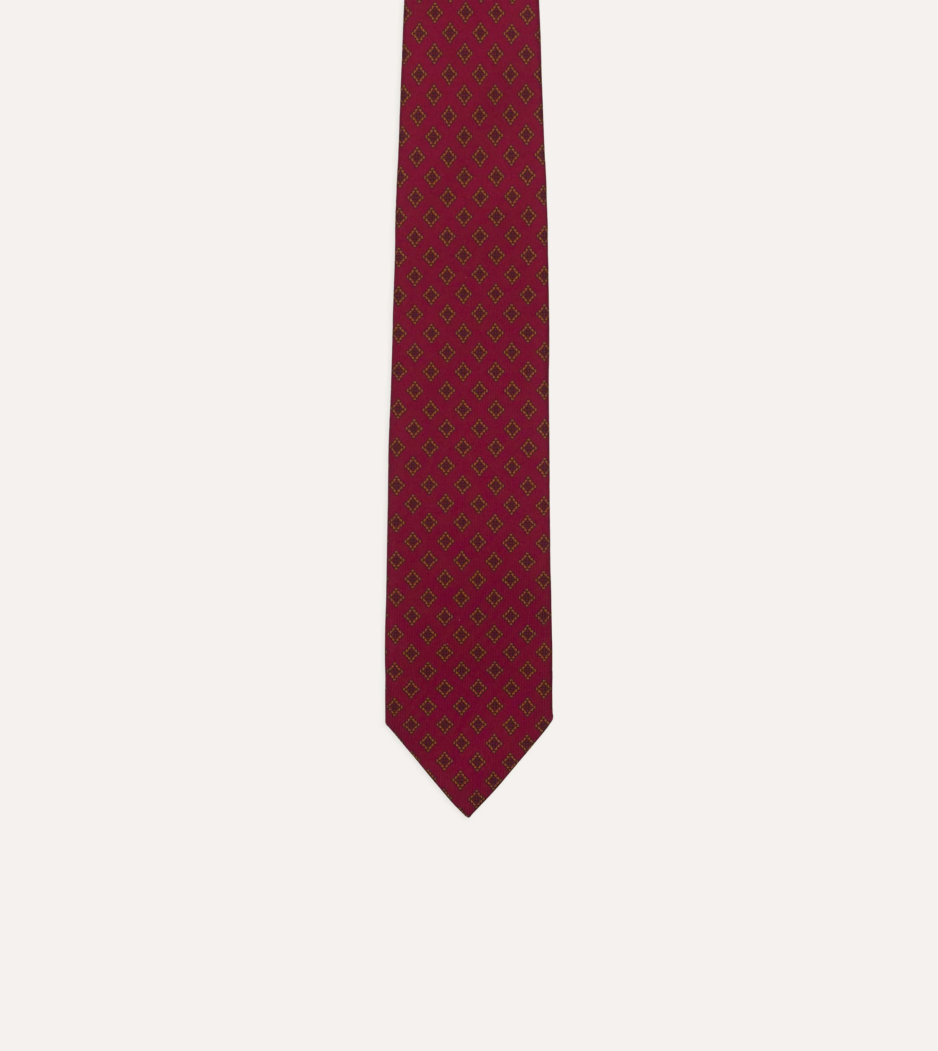 Magenta Diamond Medallion Self-Tipped Silk Tie - Image 4