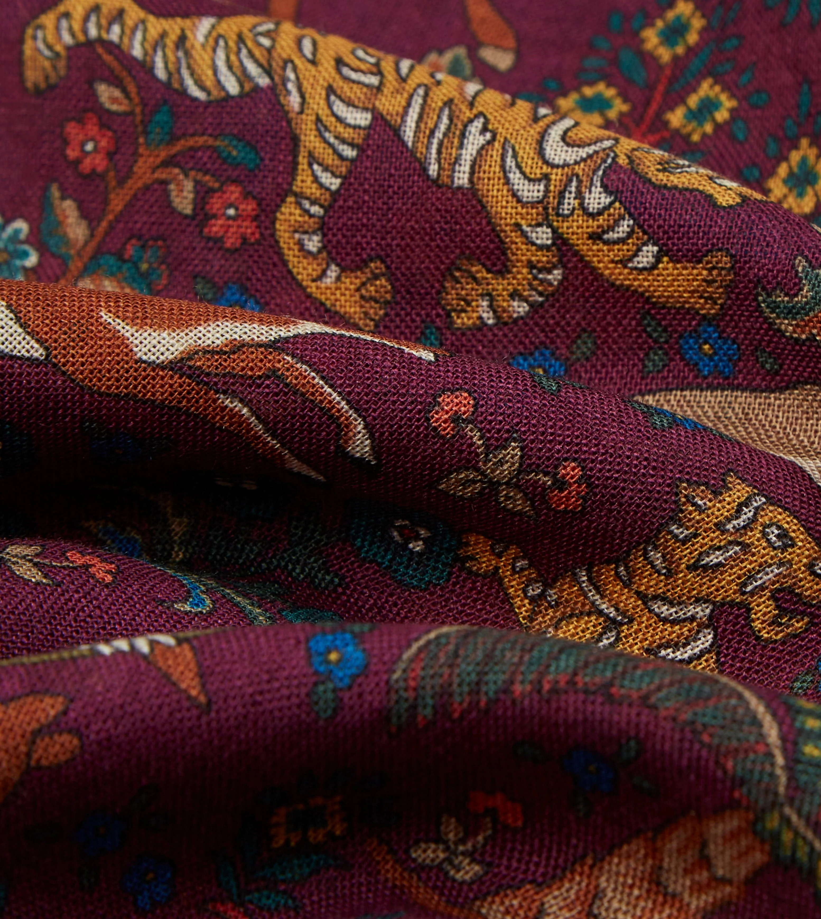 Magenta Mughal Hunter Print Wool-Silk Scarf - Image 2