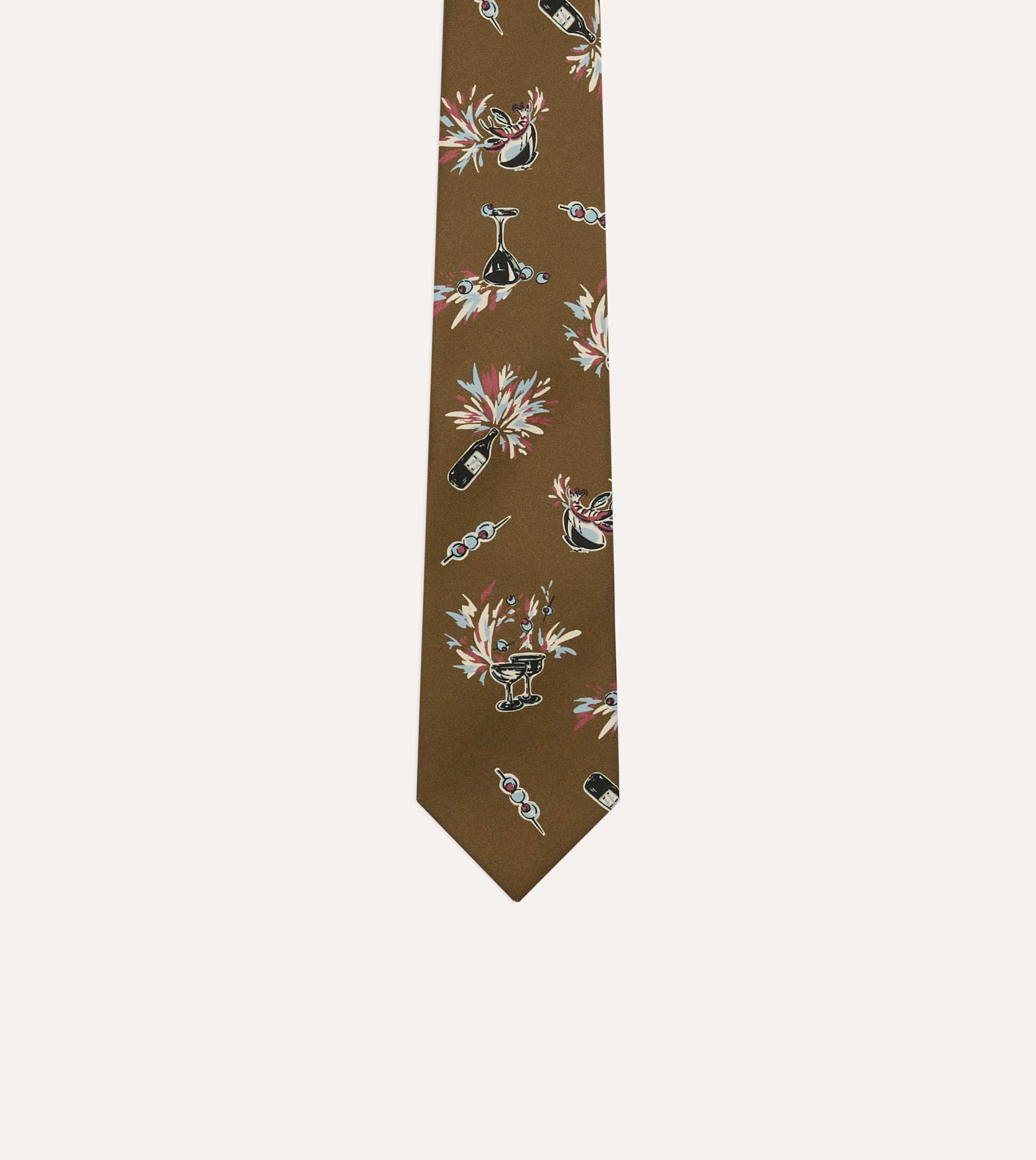 Martini Print Silk Self Tipped Tie - Image 3