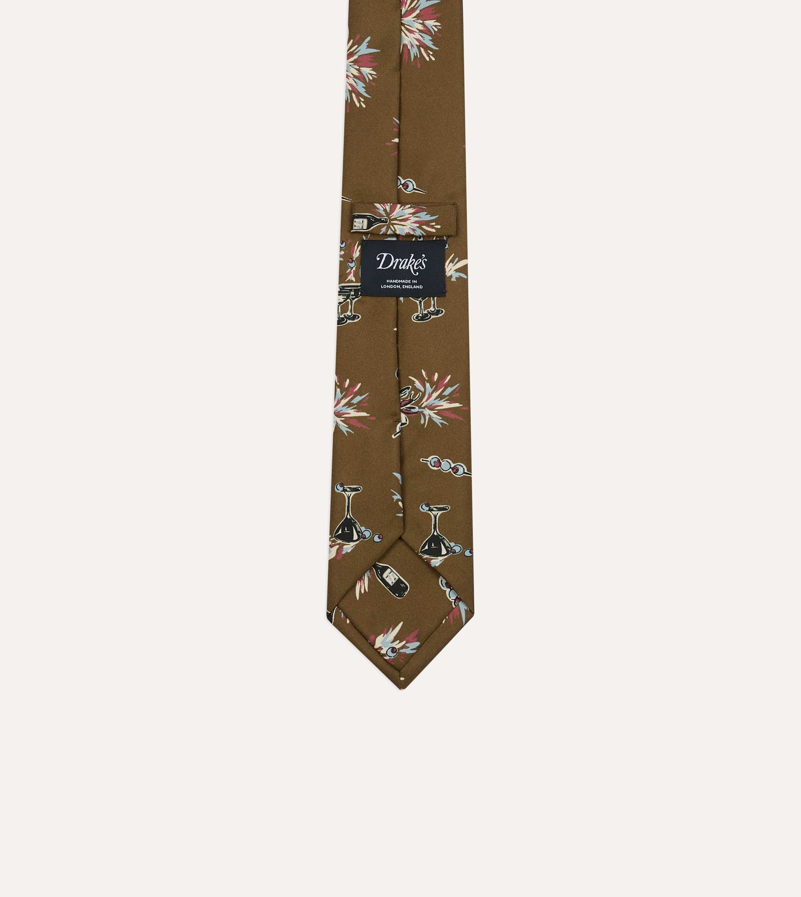 Martini Print Silk Self Tipped Tie - Image 4