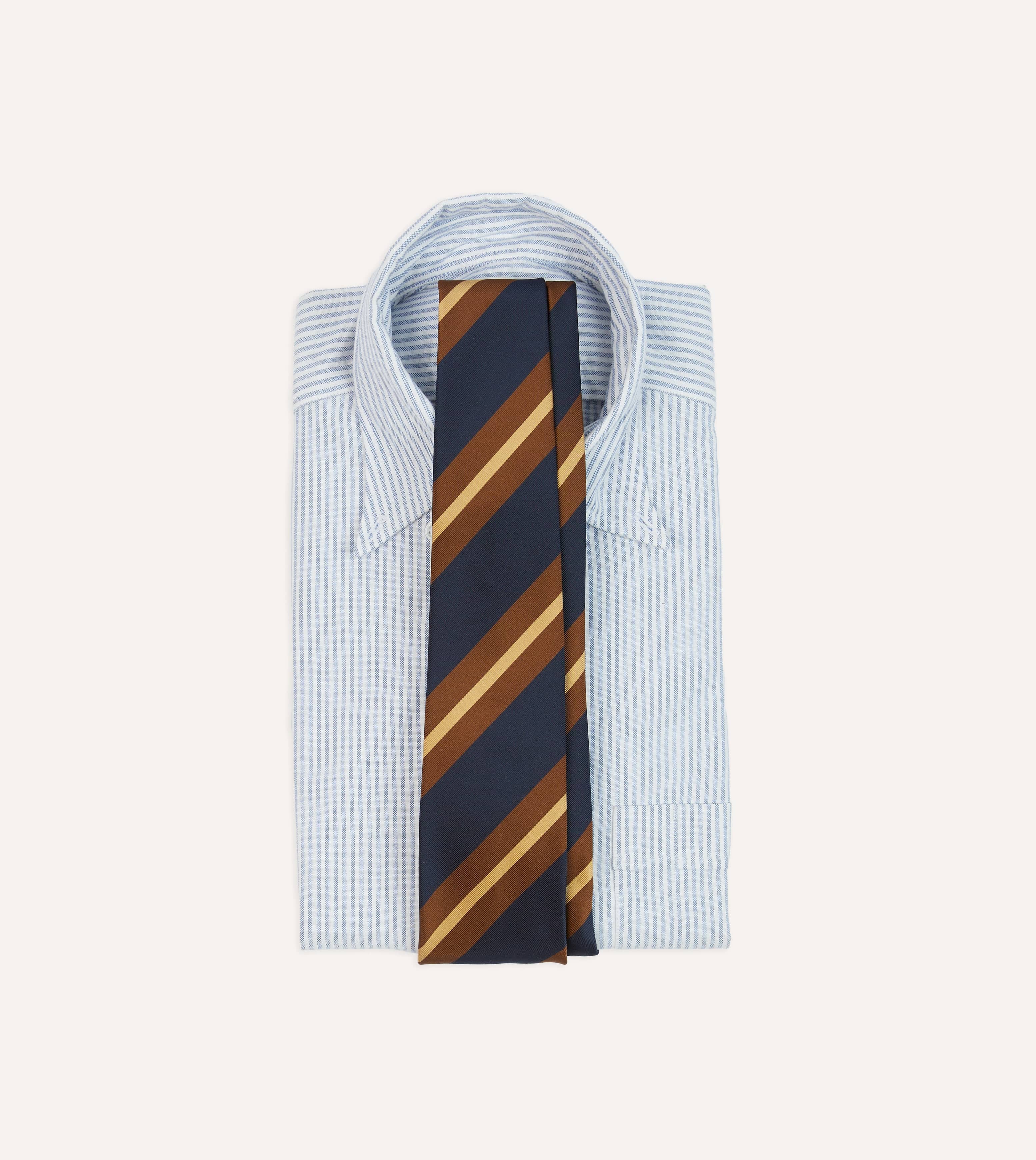Navy and Brown Stripe Mogador Silk Tipped Tie - Image 2