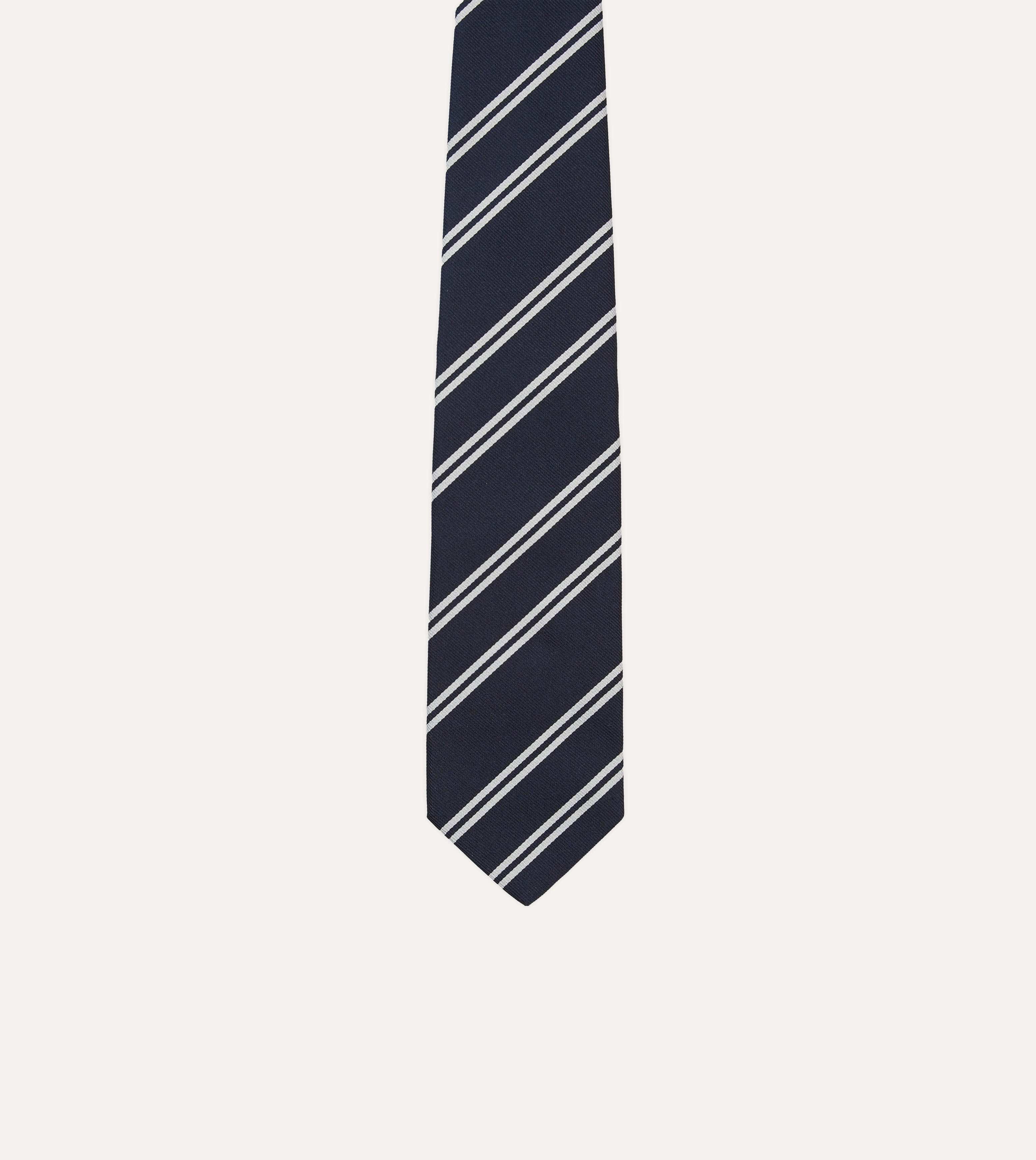 Navy and Ecru Double Stripe Repp Silk Tipped Tie - Image 3