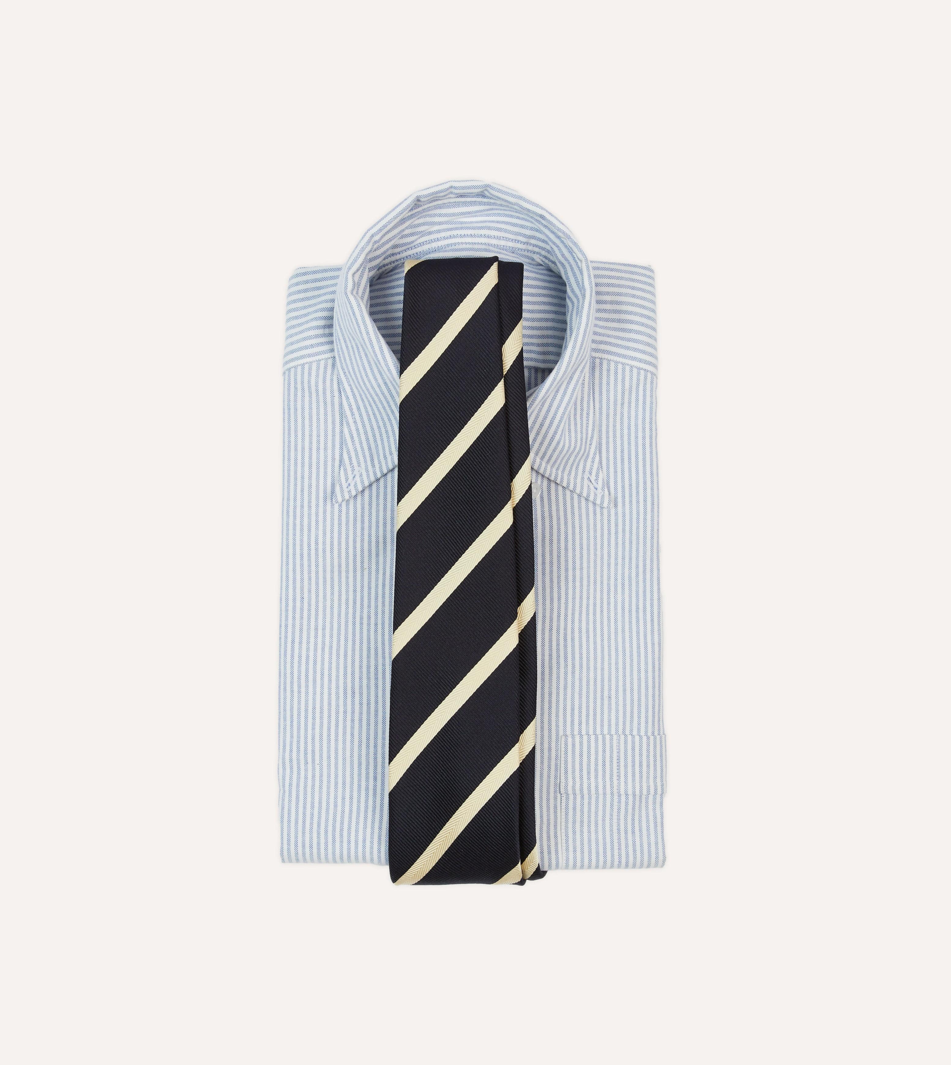 Navy and Ecru Herringbone Bar Stripe Mogador Silk Tipped Tie - Image 2