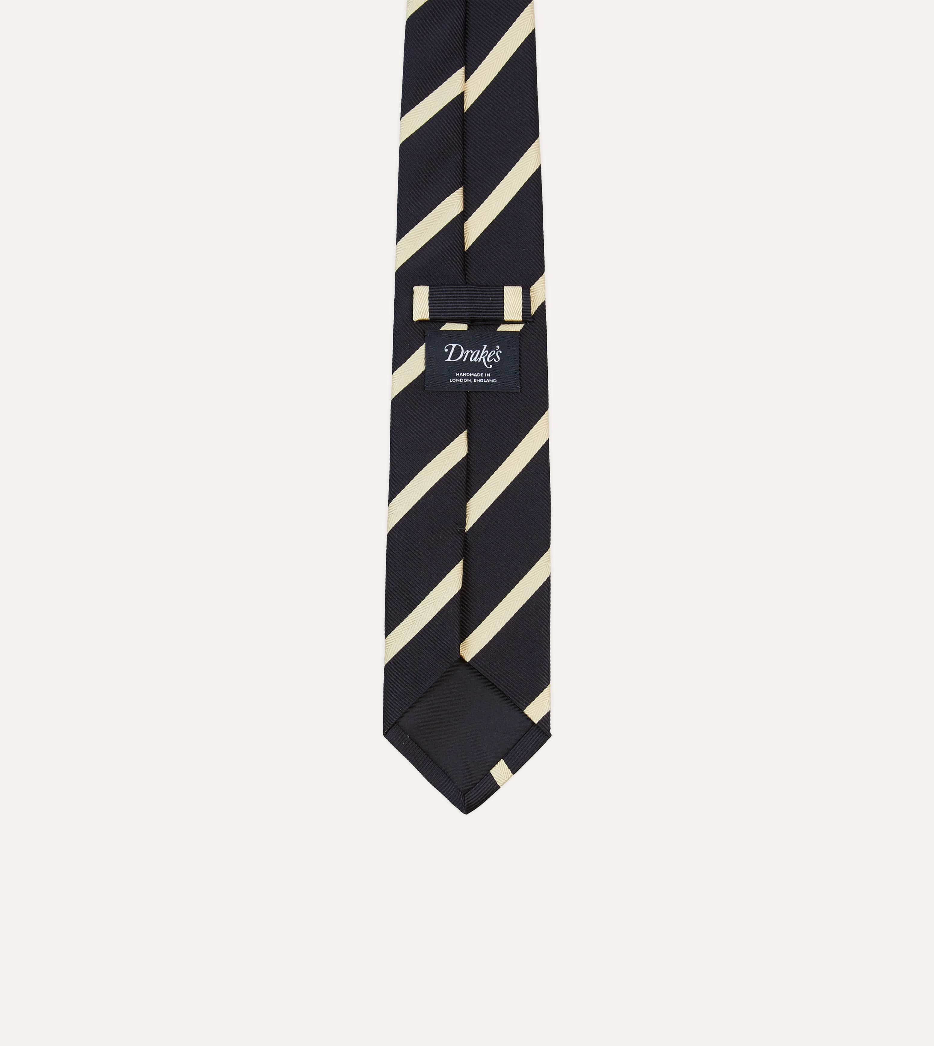 Navy and Ecru Herringbone Bar Stripe Mogador Silk Tipped Tie - Image 4