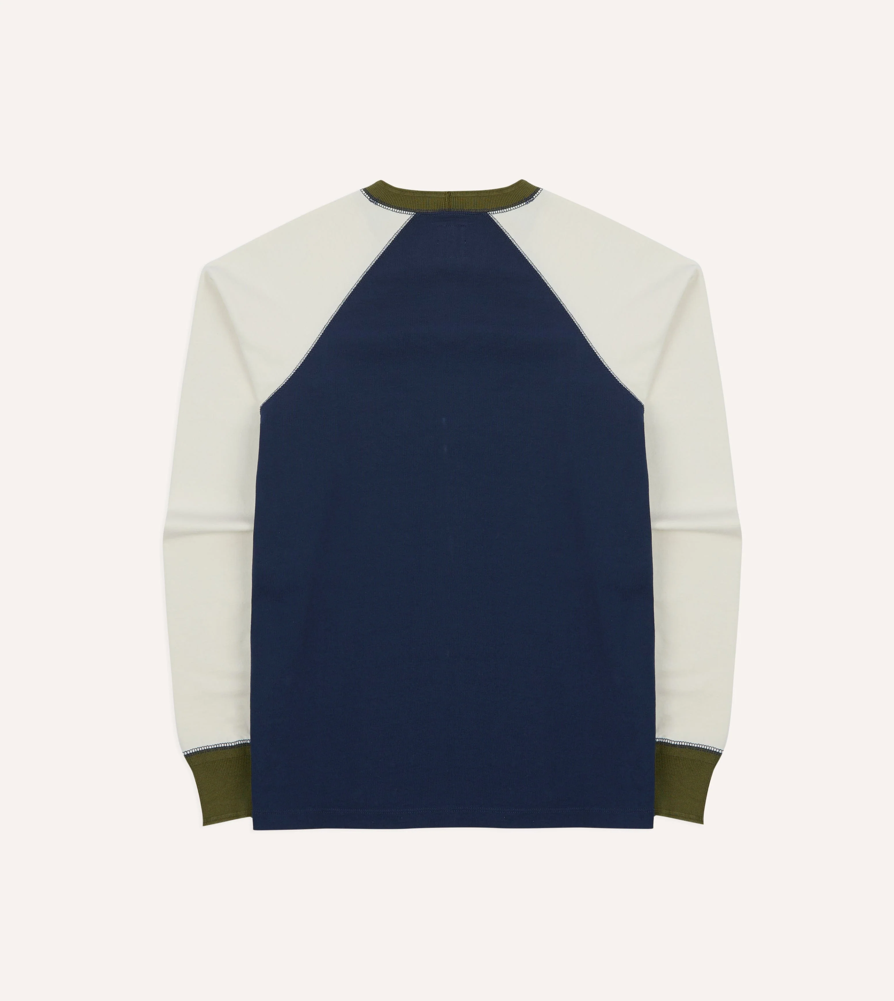 Navy and Ecru Long Sleeve Raglan T-Shirt - Image 5