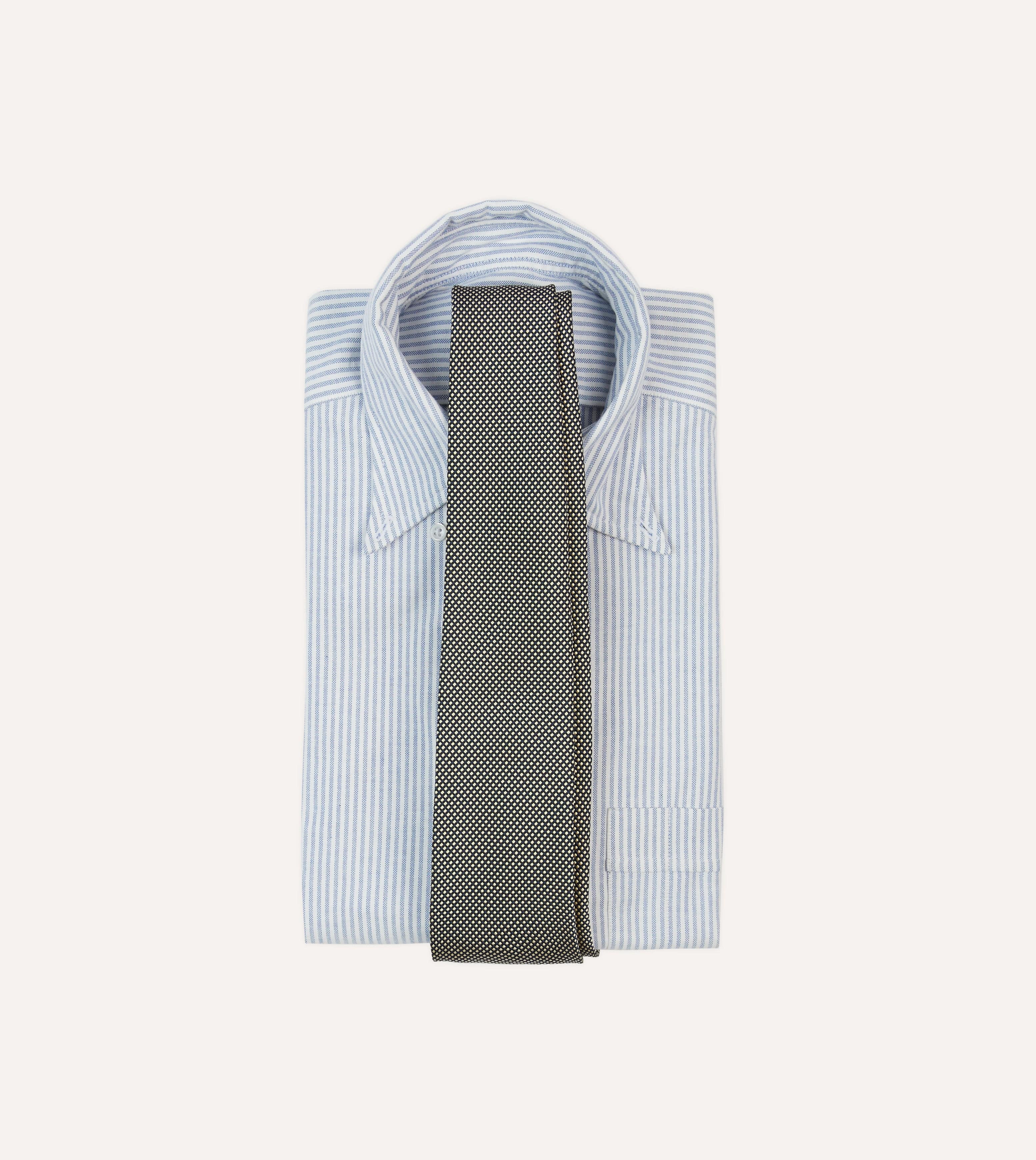 Navy and Ecru Oxford Weave Silk Tipped Tie - Image 2