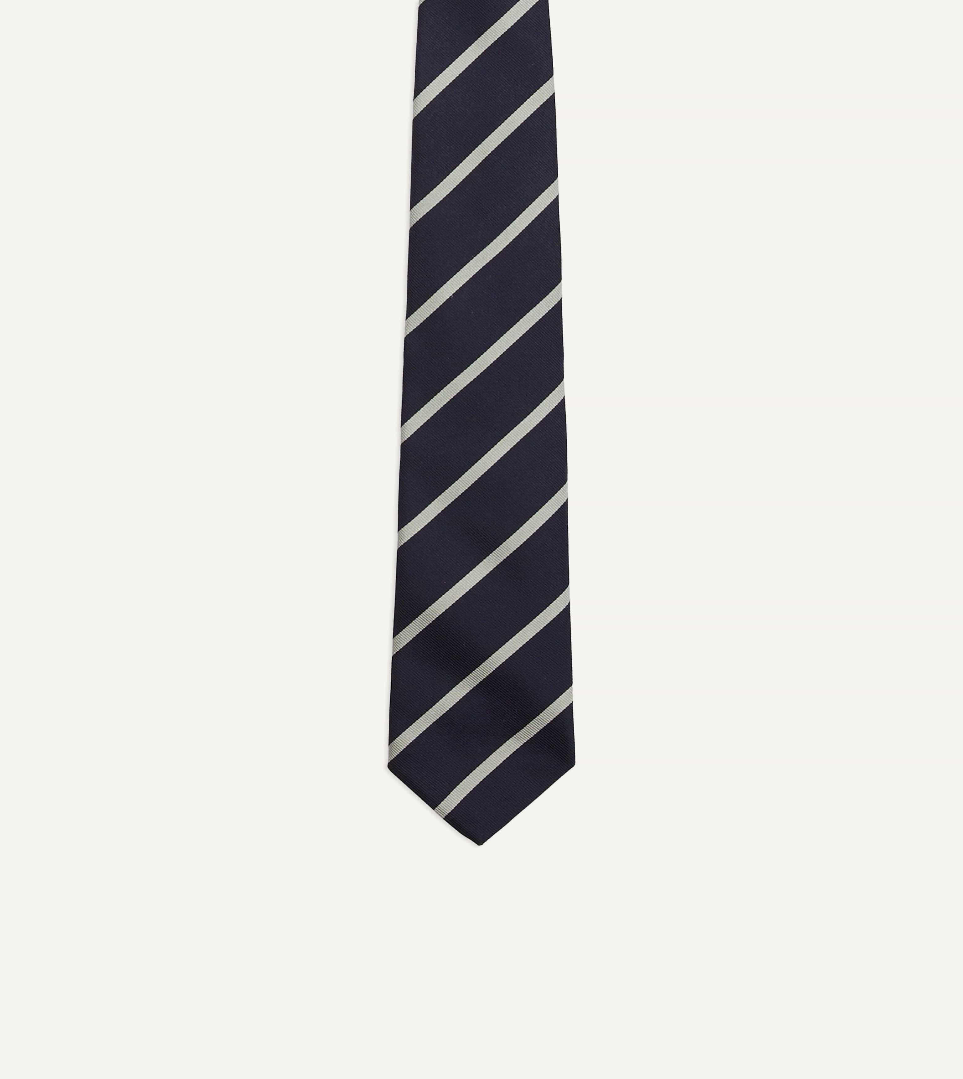 Navy and Ecru Stripe Repp Silk Tie - Image 4