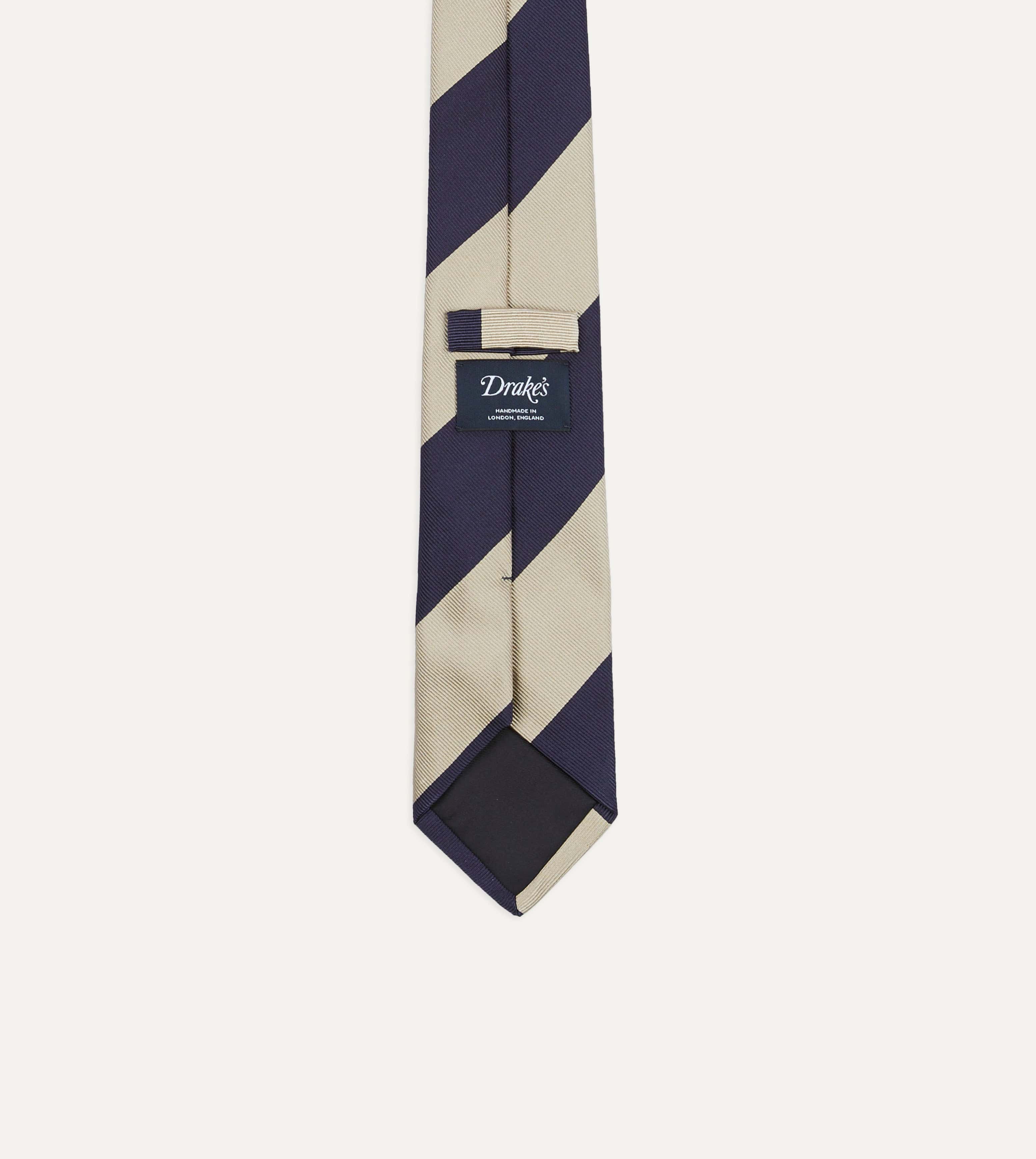 Navy and Ecru Wide Stripe Repp Silk Tipped Tie - Image 3