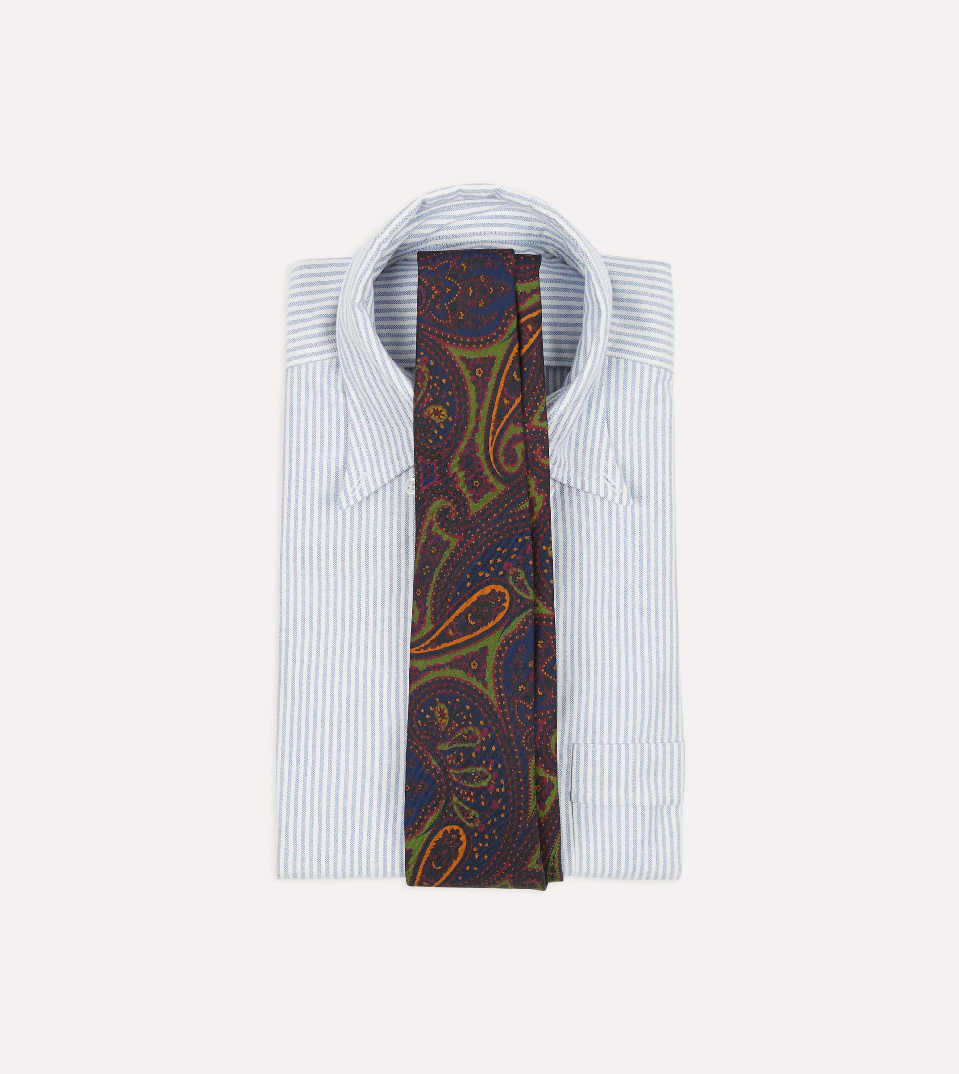 Navy and Green Large Paisley Print Madder Silk Self Tipped Tie - Image 2