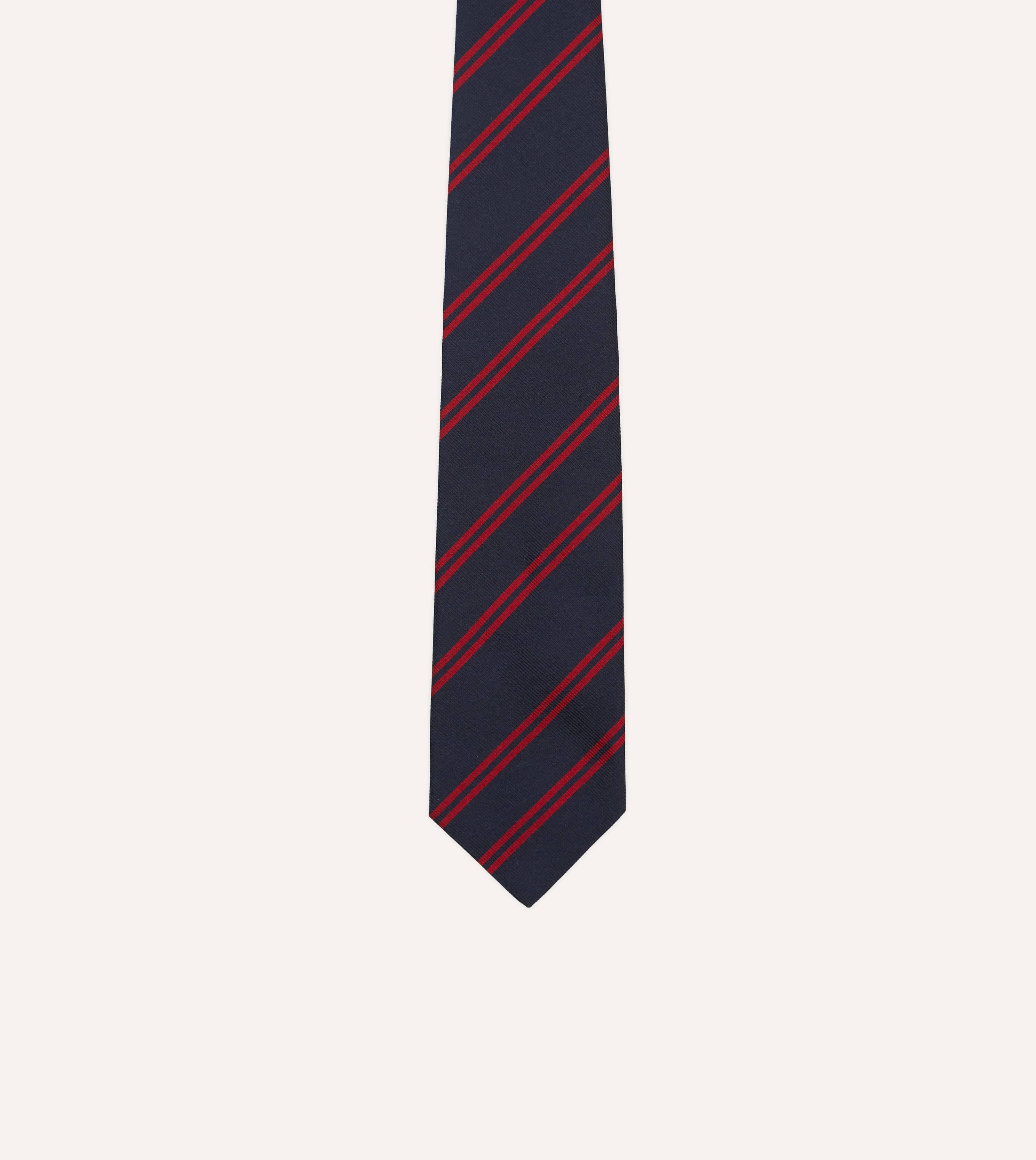 Navy and Red Double Stripe Repp Silk Tipped Tie - Image 3