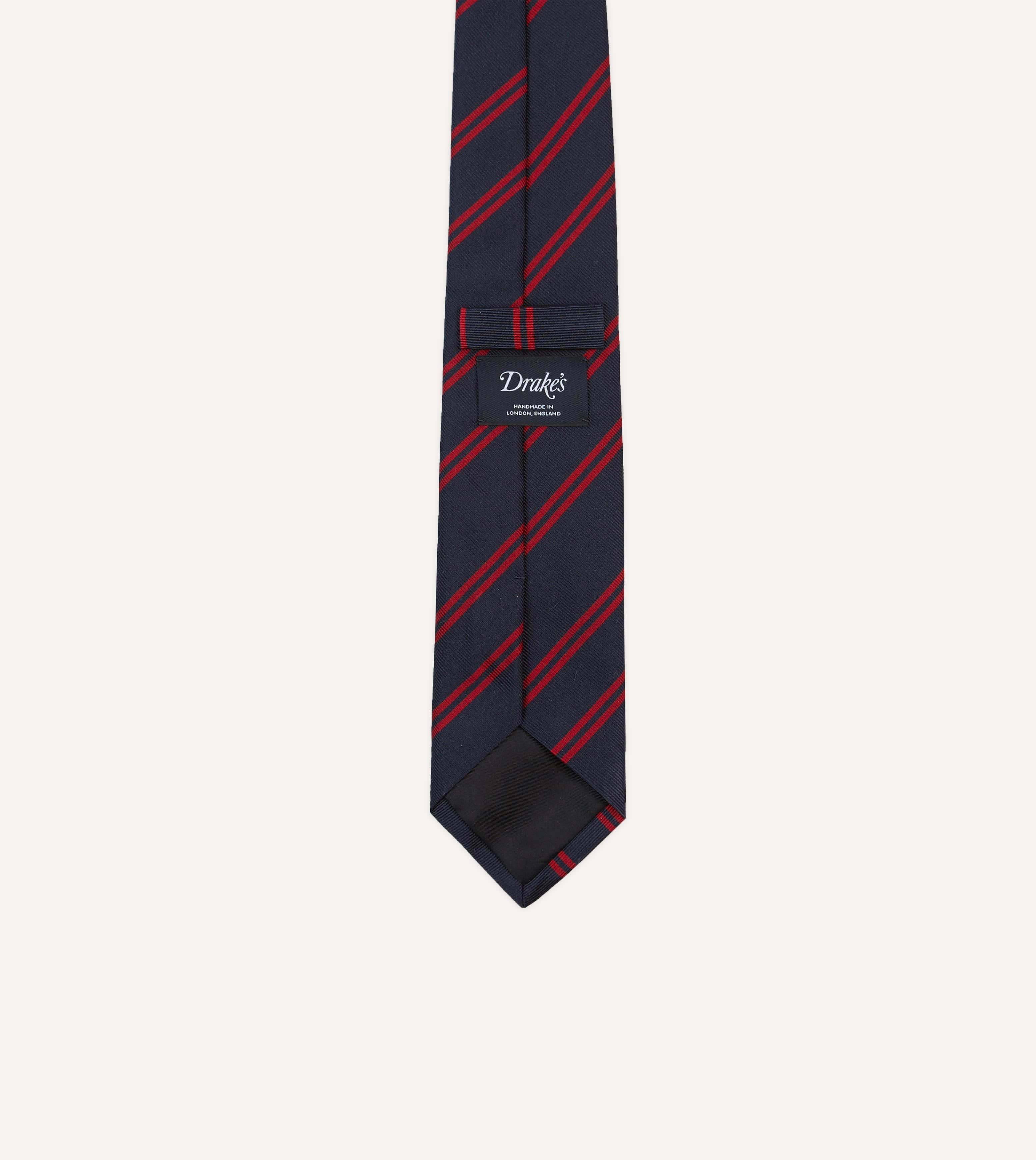Navy and Red Double Stripe Repp Silk Tipped Tie - Image 4