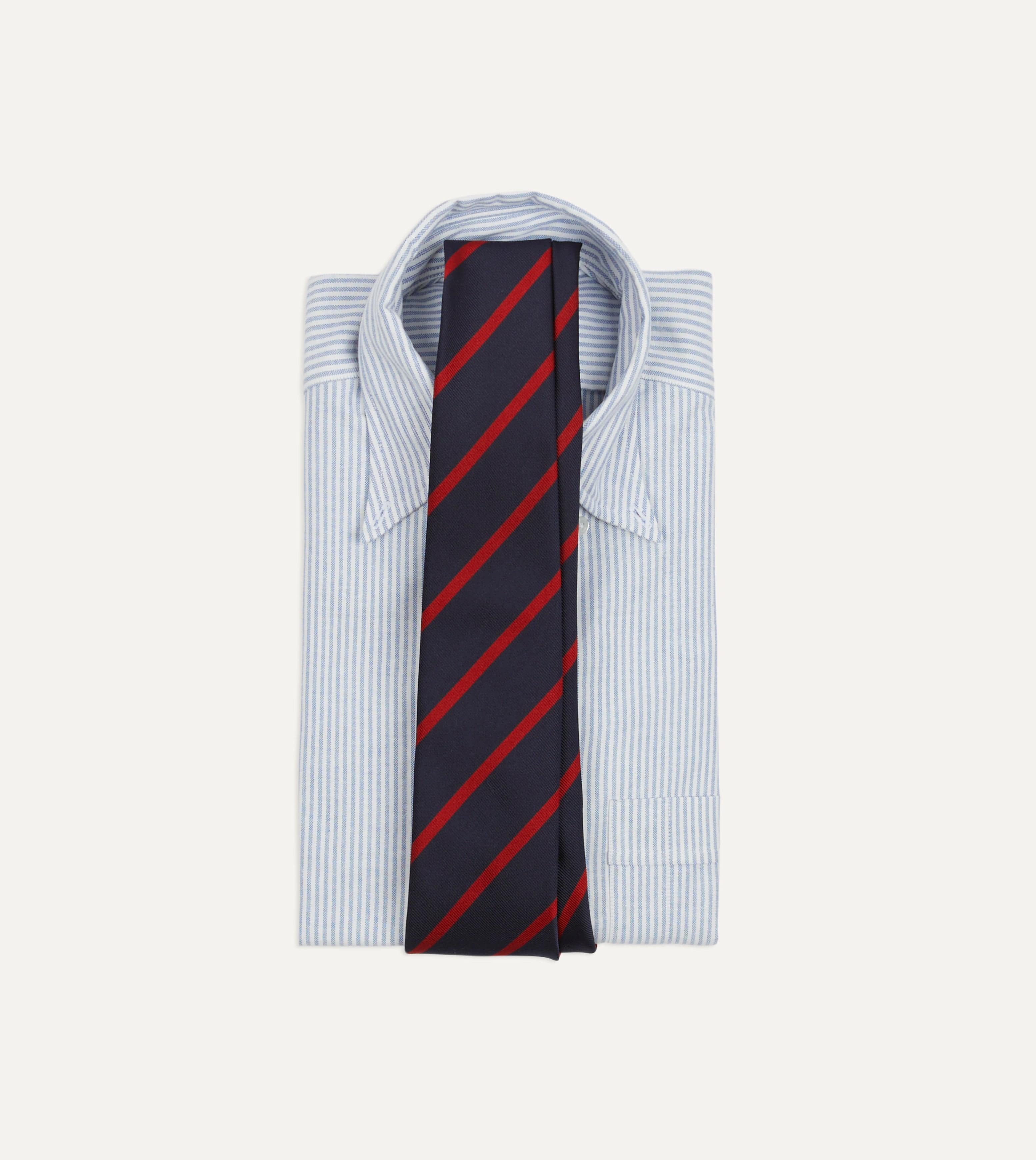 Navy and Red Stripe Repp Silk Tie - Image 2