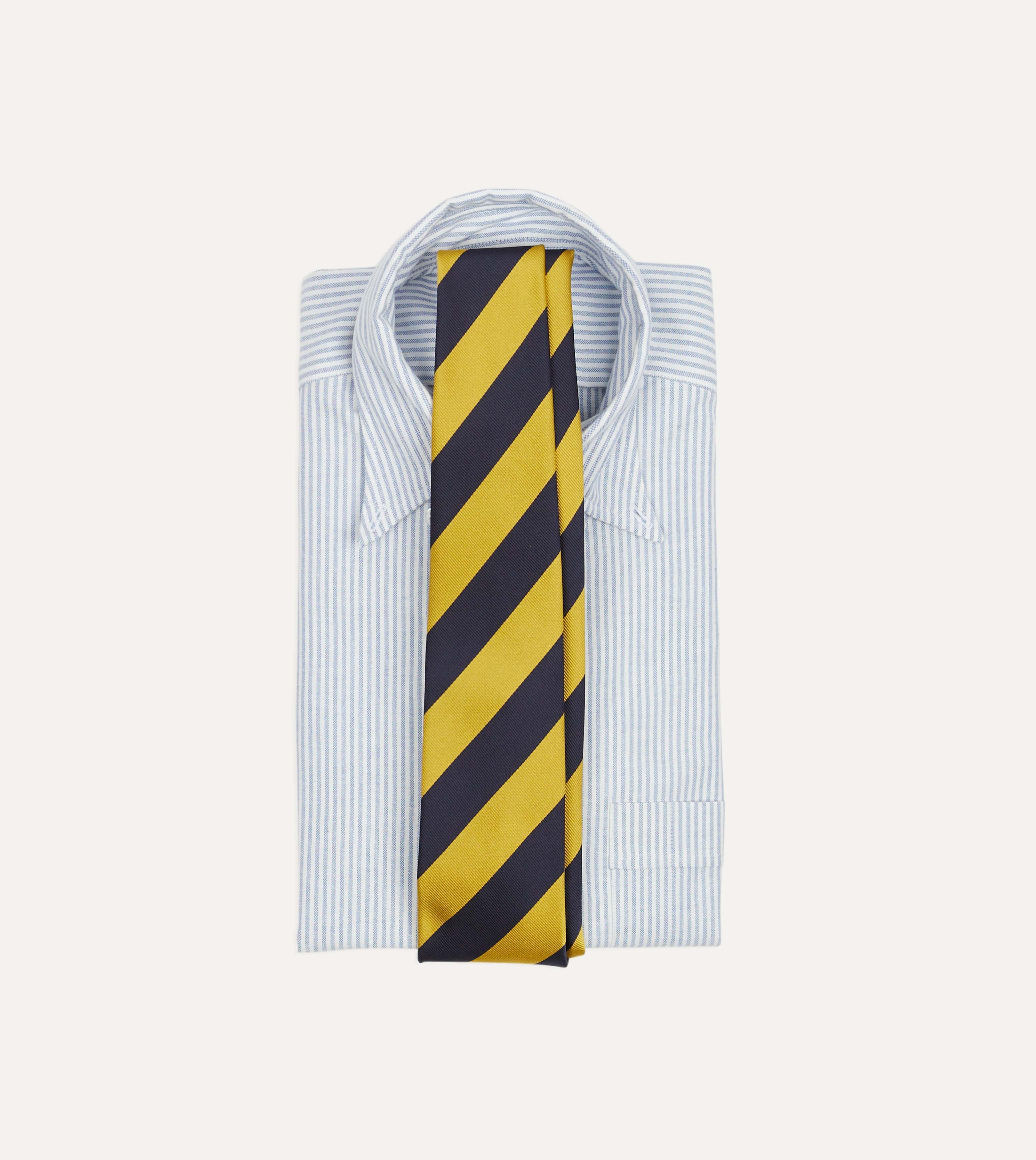 Navy and Yellow Broad Stripe Silk Tipped Tie - Image 2