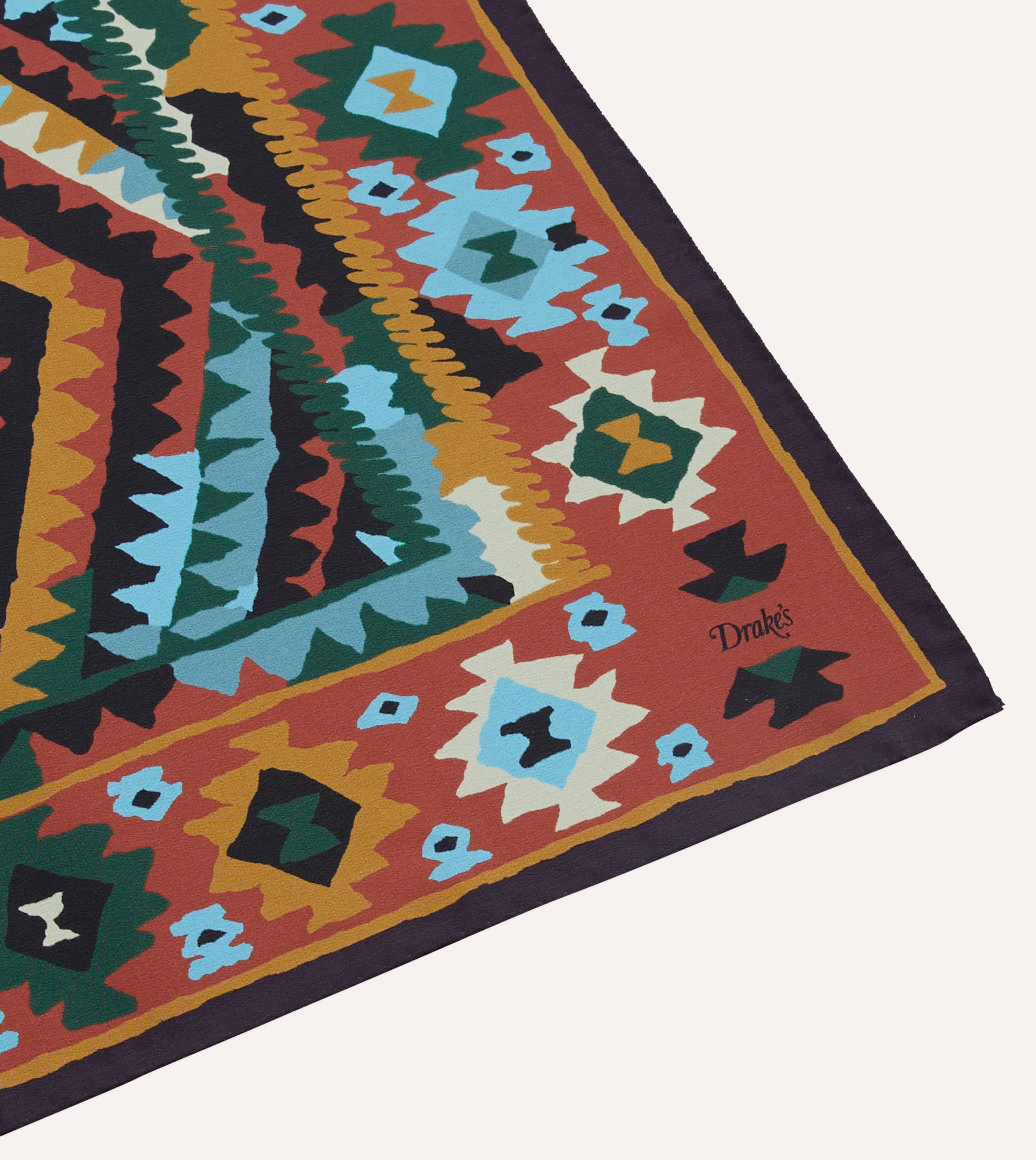 Navy and Yellow Kilim Print Silk Bandana - Image 3