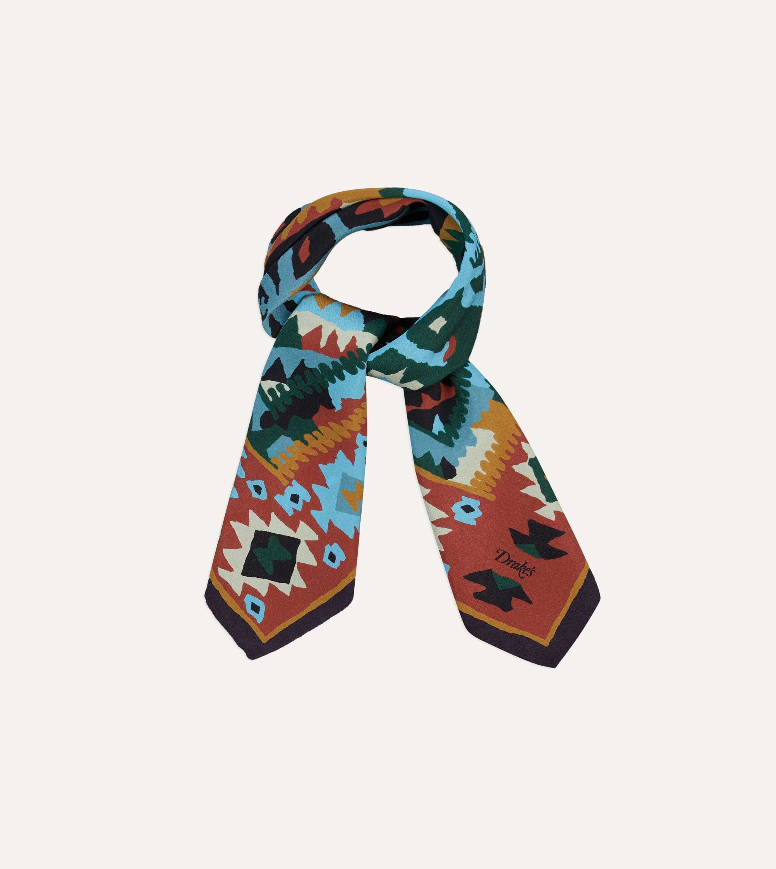 Navy and Yellow Kilim Print Silk Bandana - Image 4