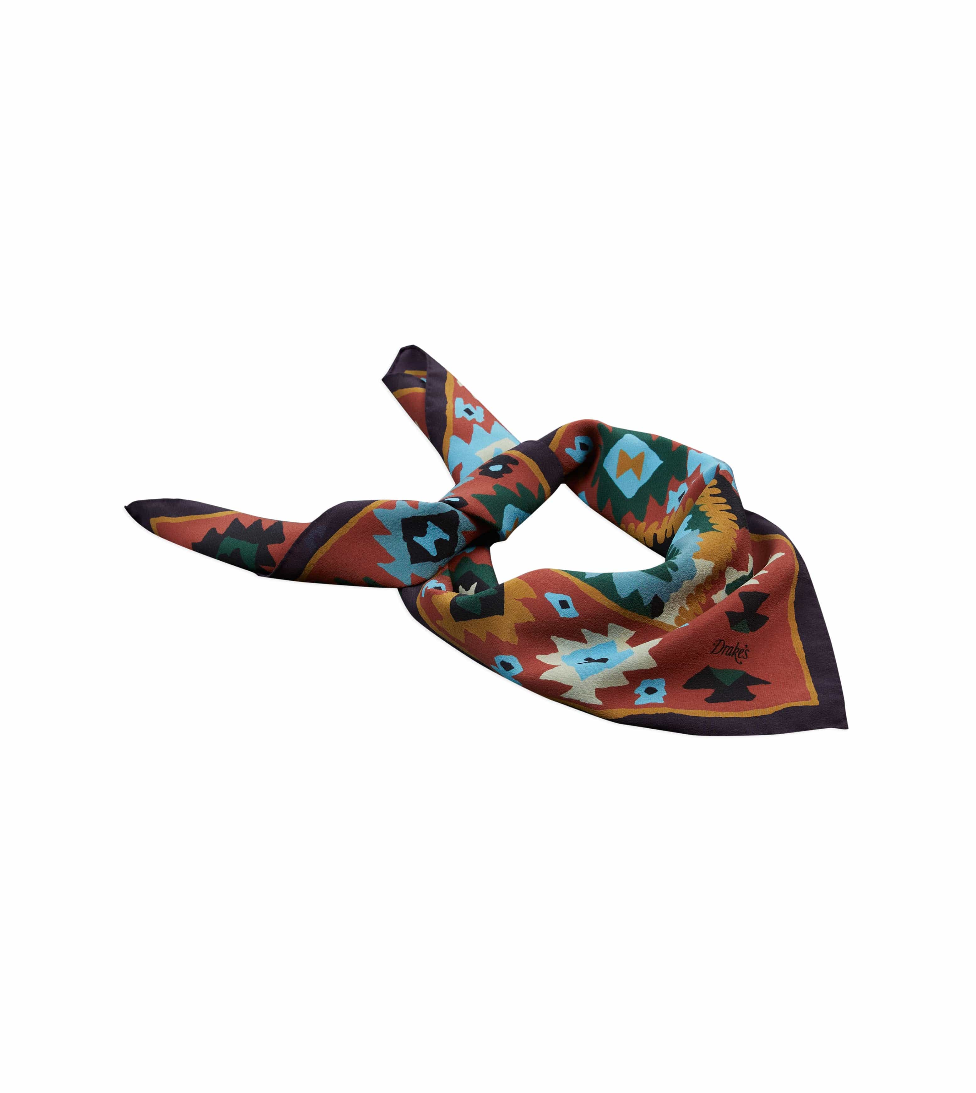 Navy and Yellow Kilim Print Silk Bandana - Image 5