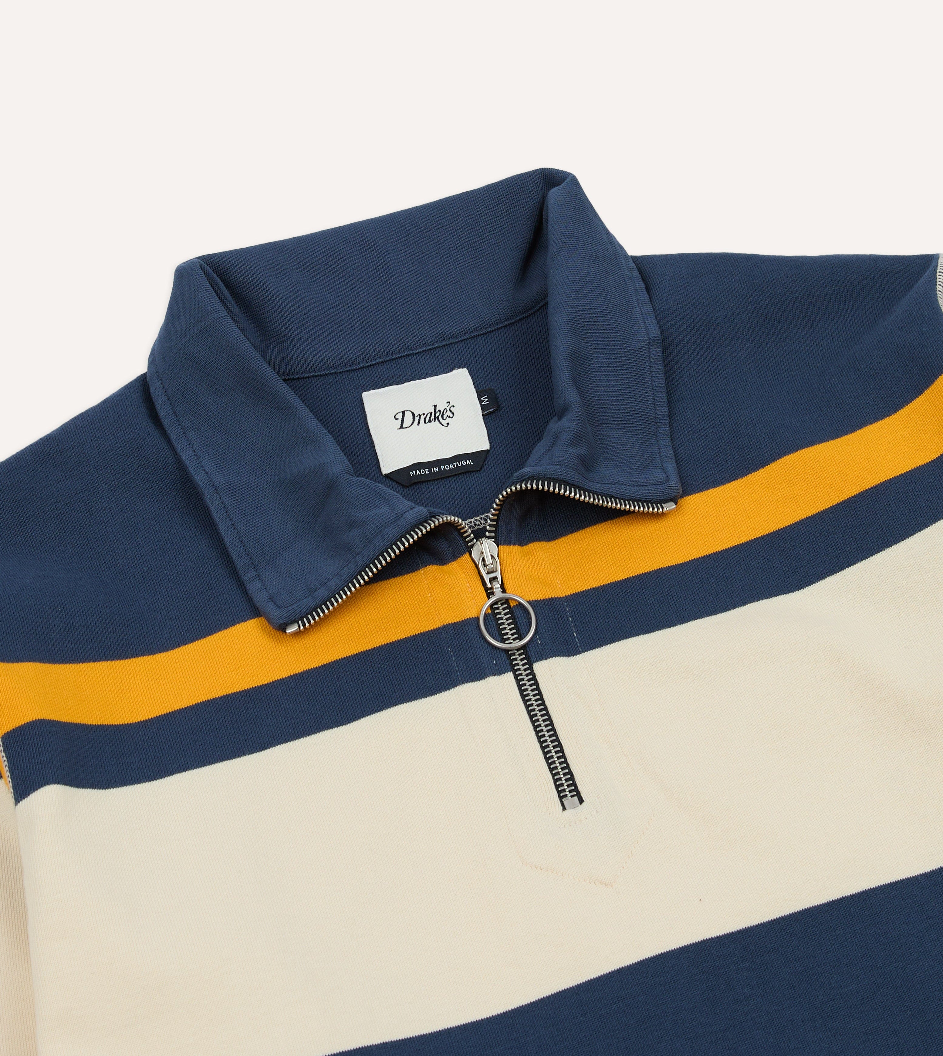 Navy and Yellow Stripe Cotton Quarter Zip Rugby Shirt - Image 5