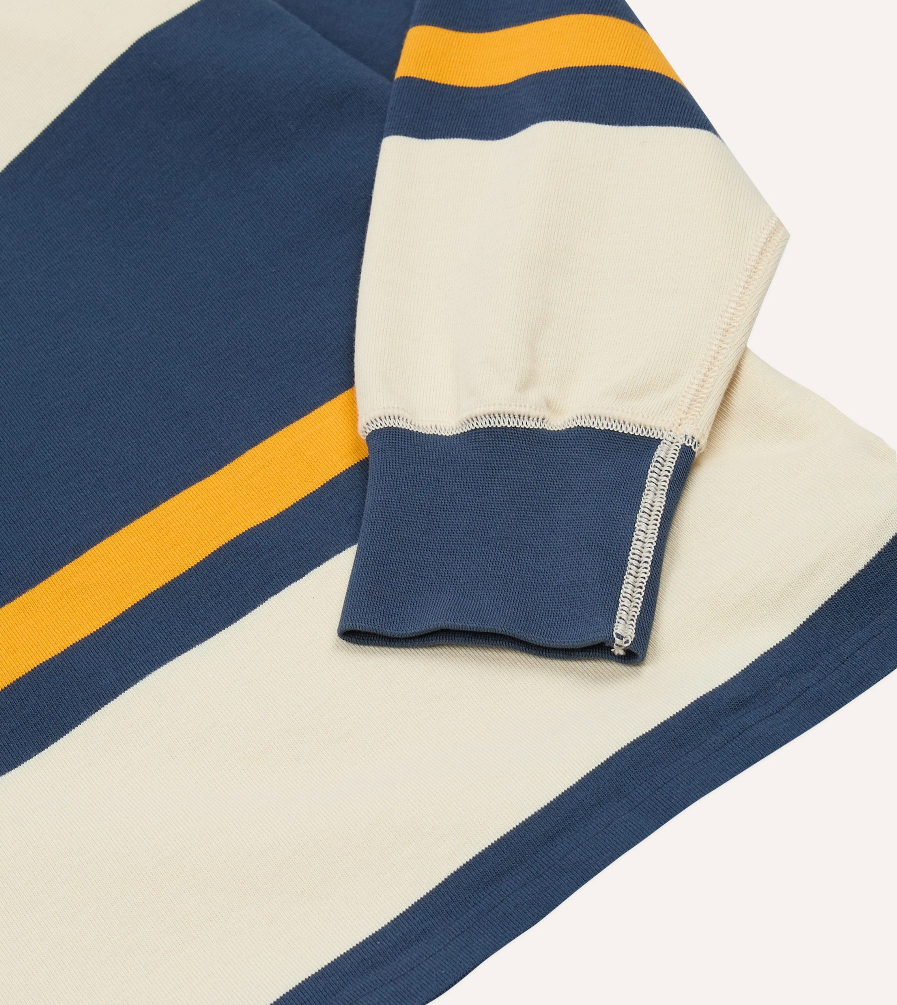 Navy and Yellow Stripe Cotton Quarter Zip Rugby Shirt - Image 6