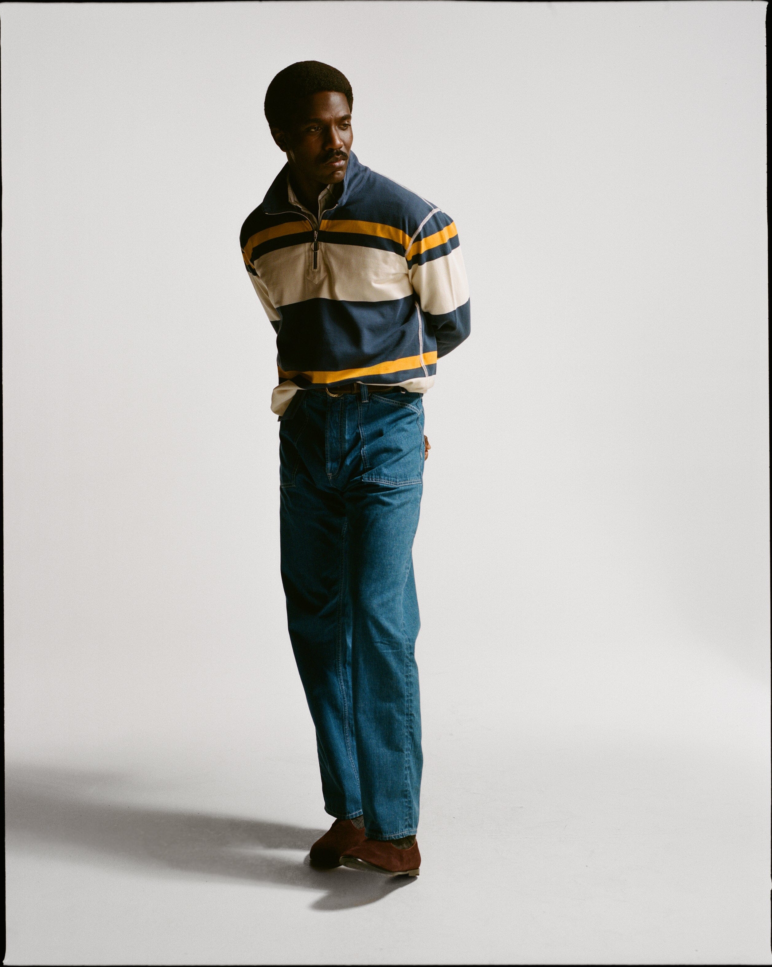 Navy and Yellow Stripe Cotton Quarter Zip Rugby Shirt - Image 8
