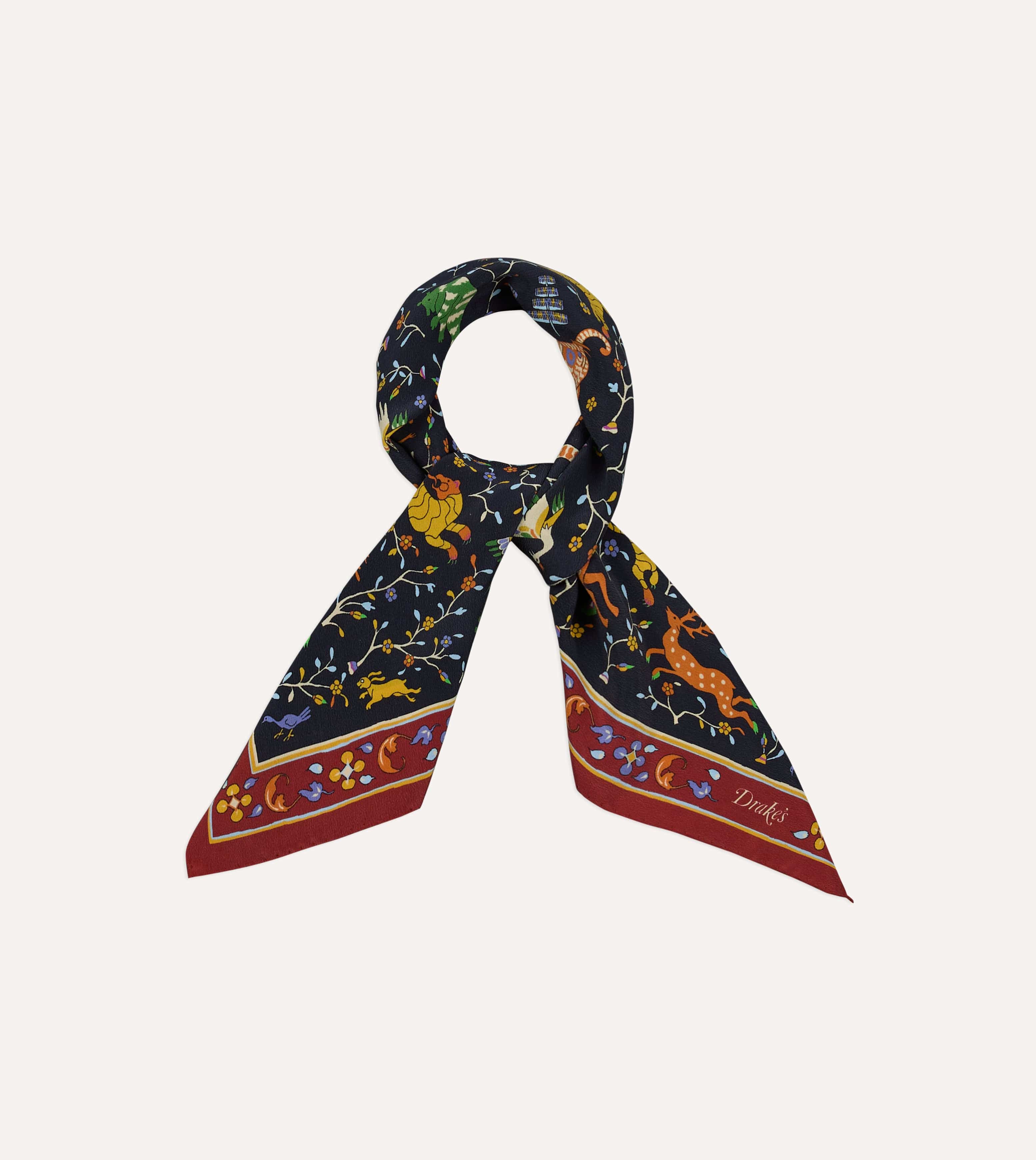 Navy Animals and Flowers Print Silk Bandana - Image 3