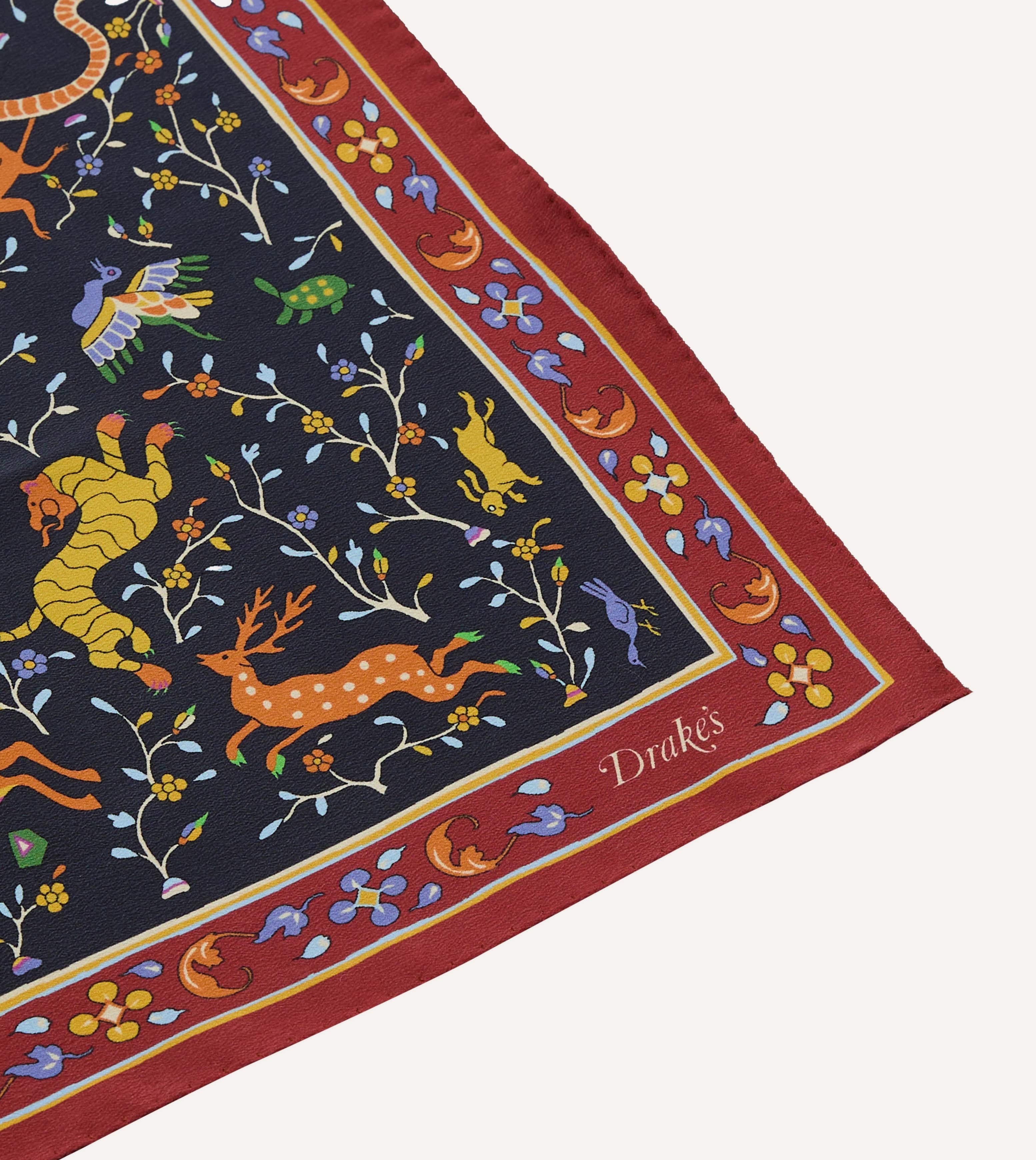 Navy Animals and Flowers Print Silk Bandana - Image 5
