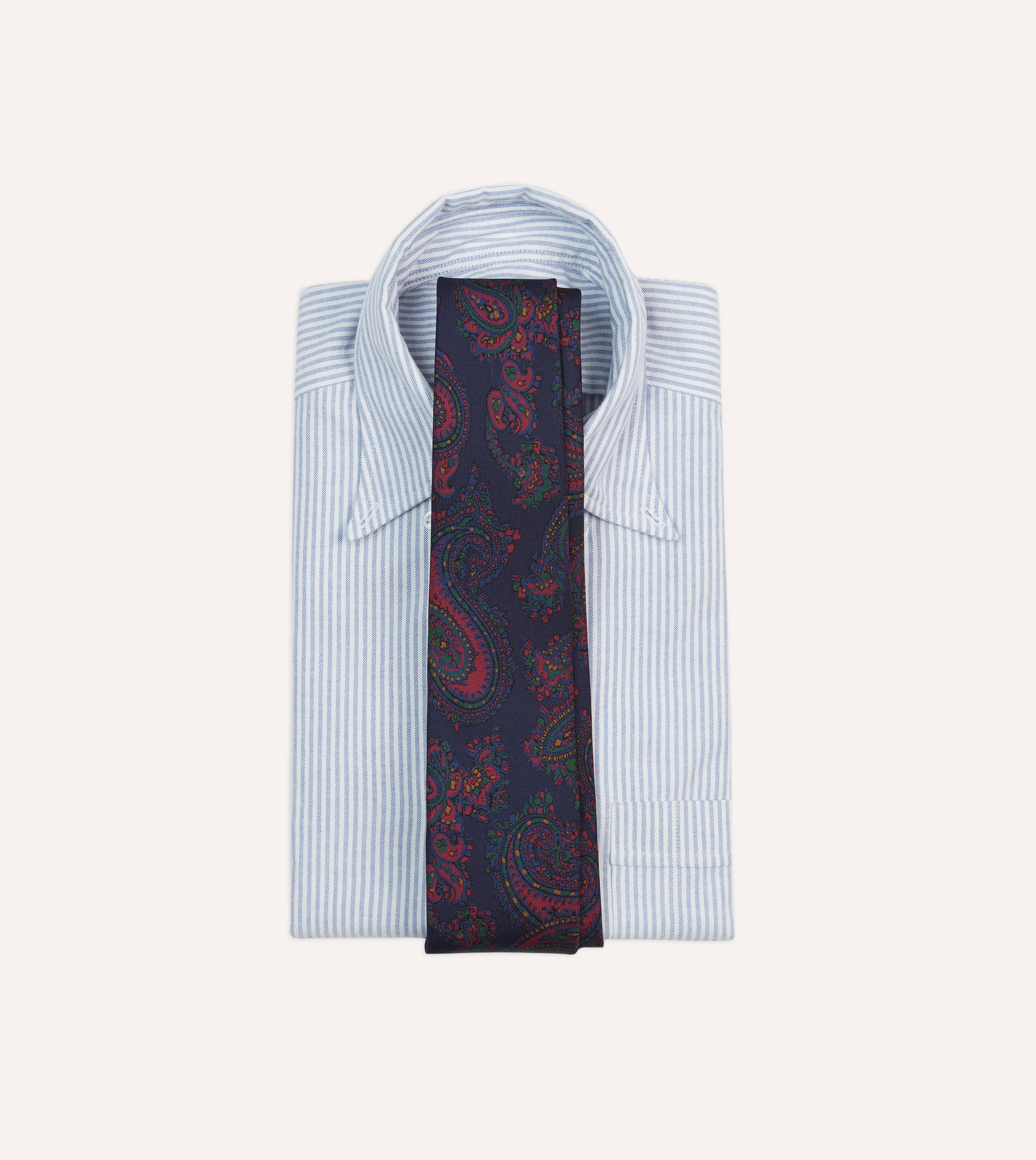 Navy Big Paisley Print Madder Silk Self-Tipped Tie - Image 2
