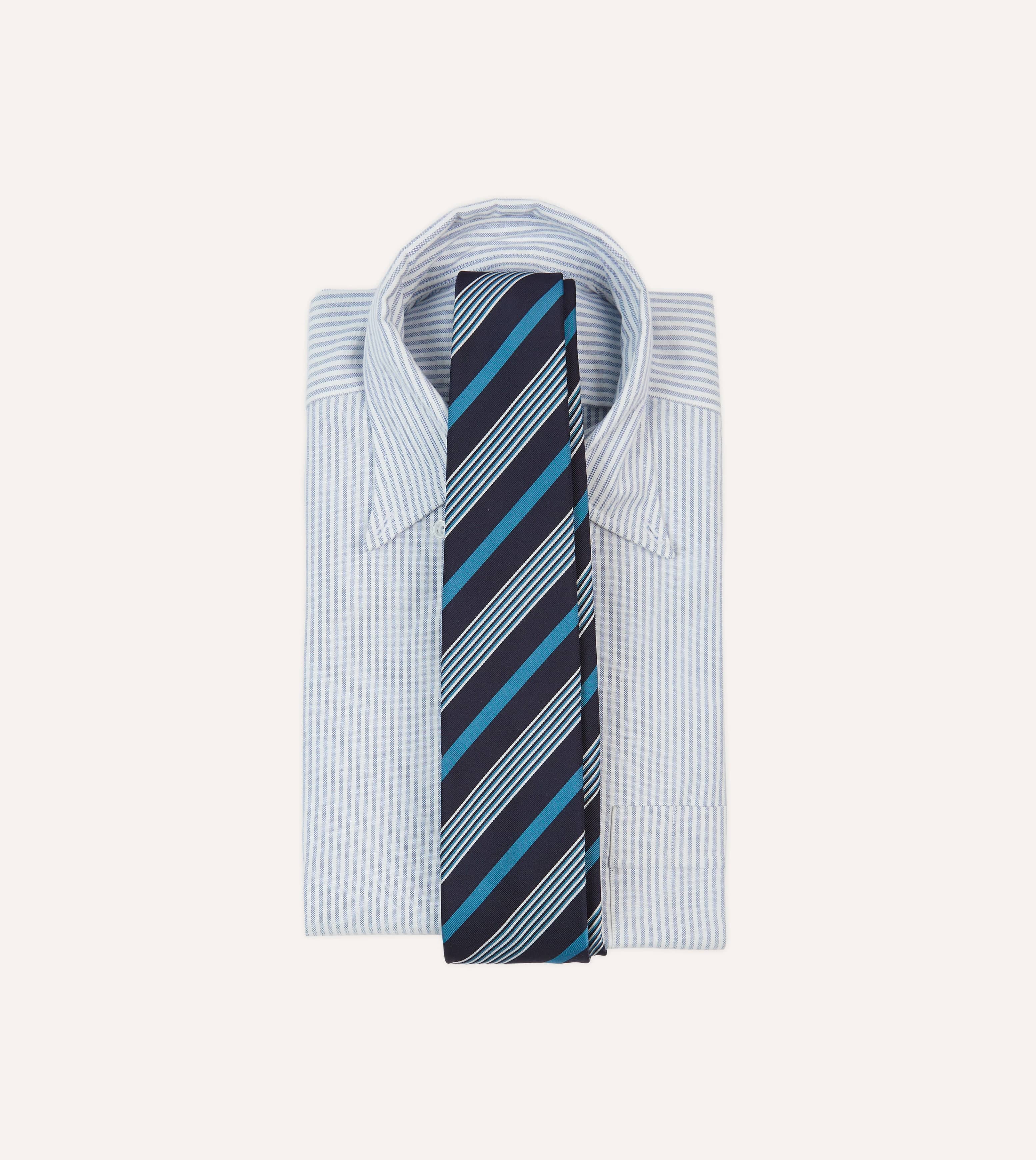 Navy, Blue and White Multi Stripe Mogador Silk Tipped Tie - Image 2