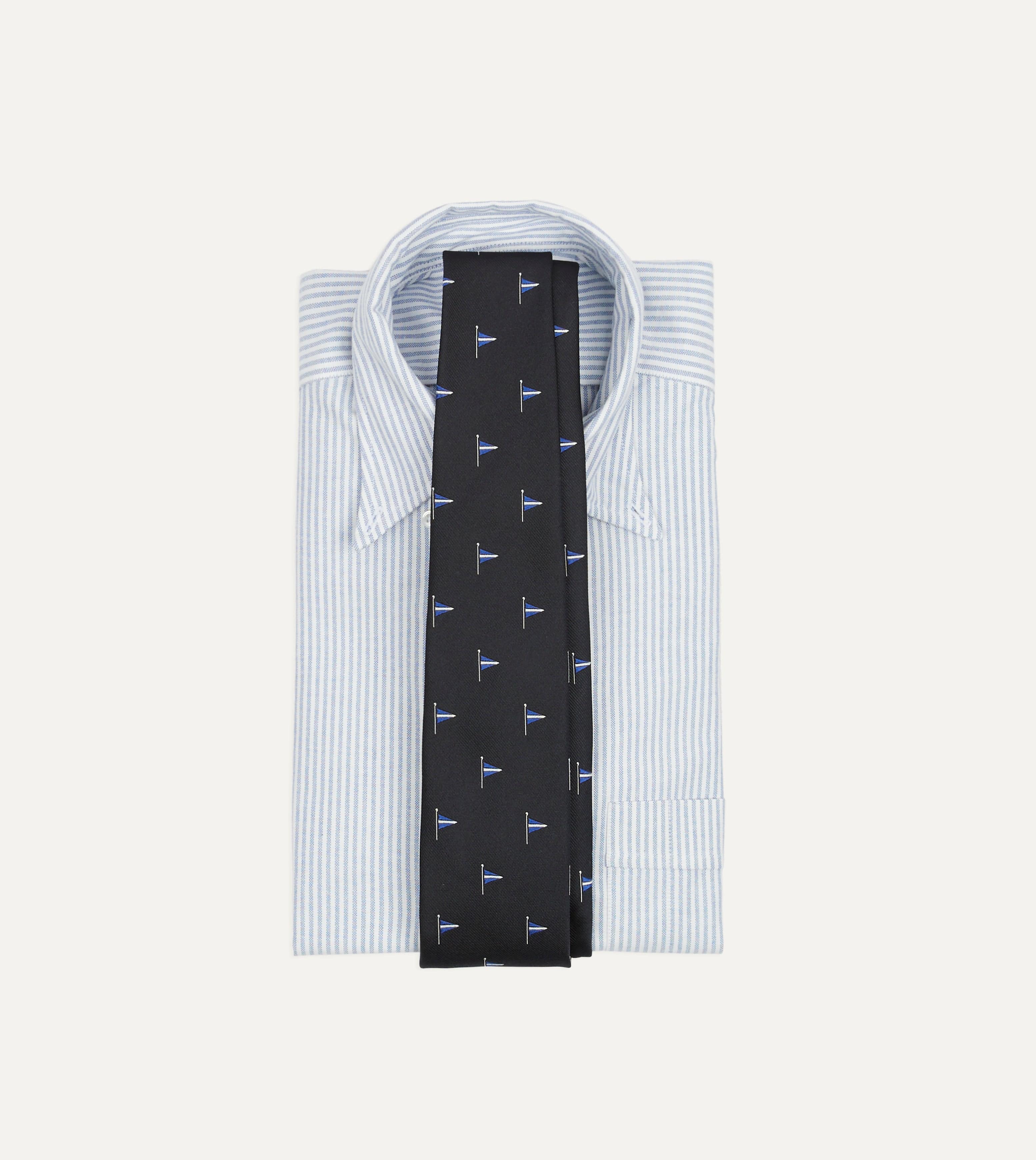 Navy Blue Pennant Motif Silk Tipped Tie - Image 2