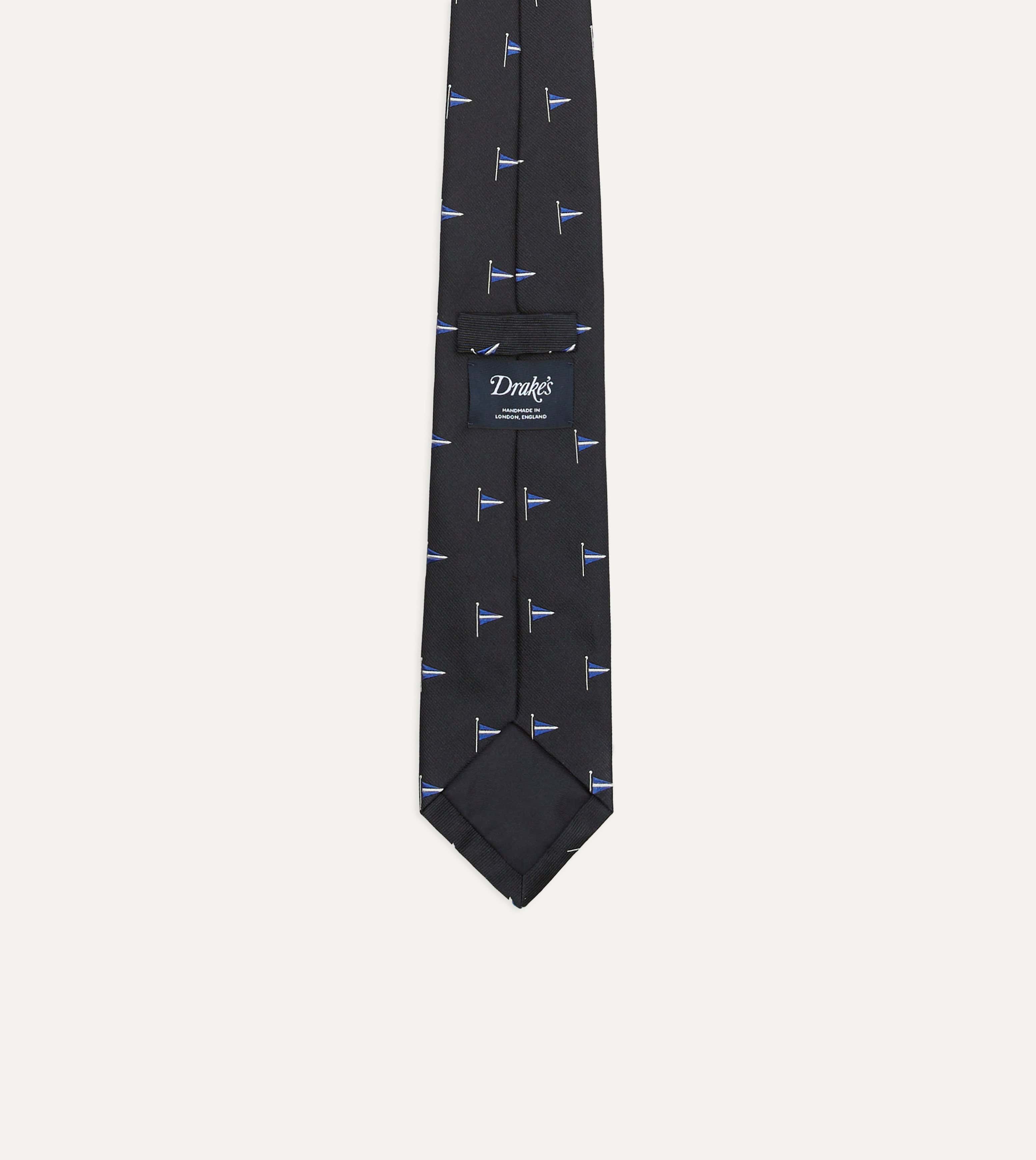 Navy Blue Pennant Motif Silk Tipped Tie - Image 3