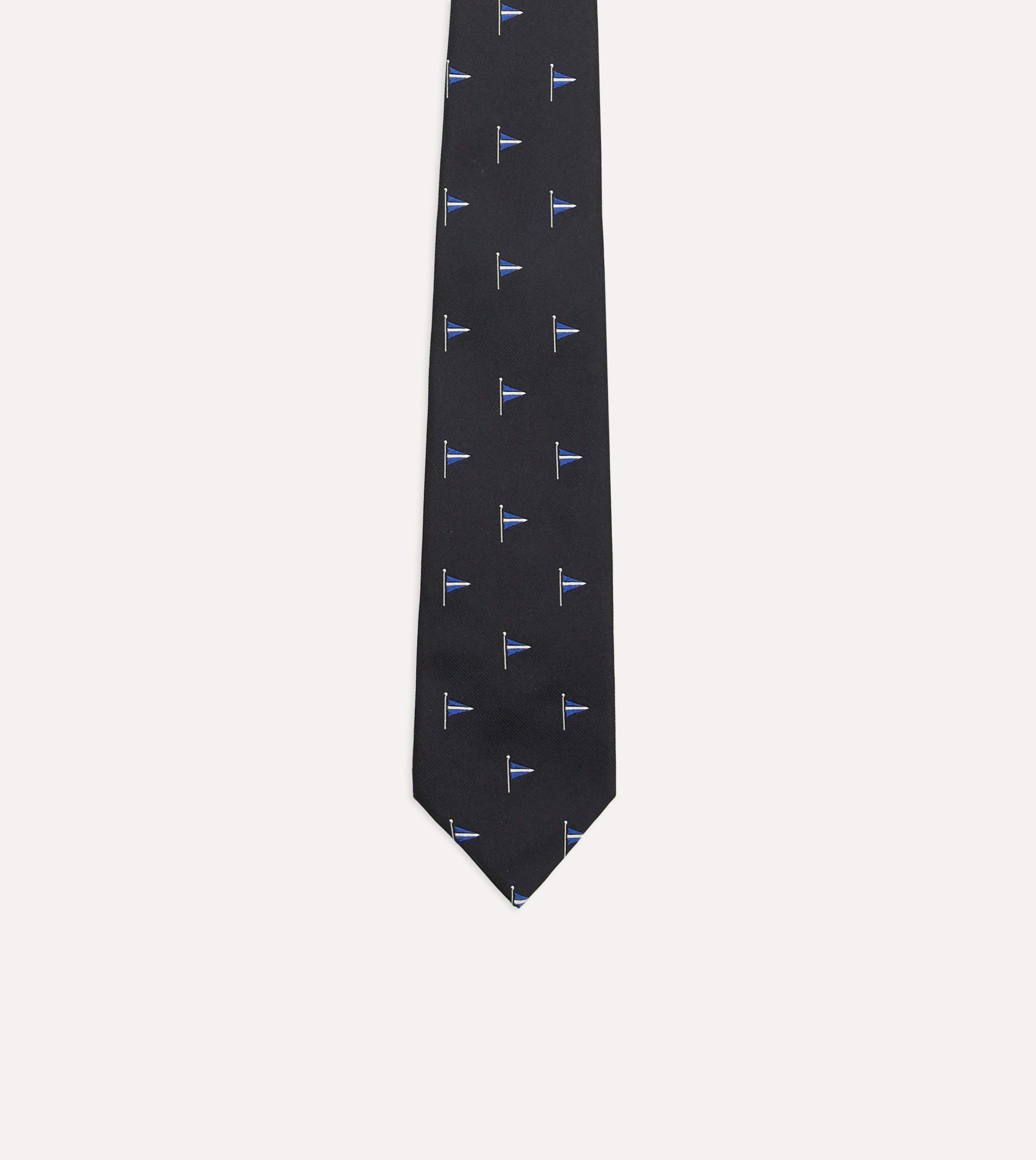 Navy Blue Pennant Motif Silk Tipped Tie - Image 4